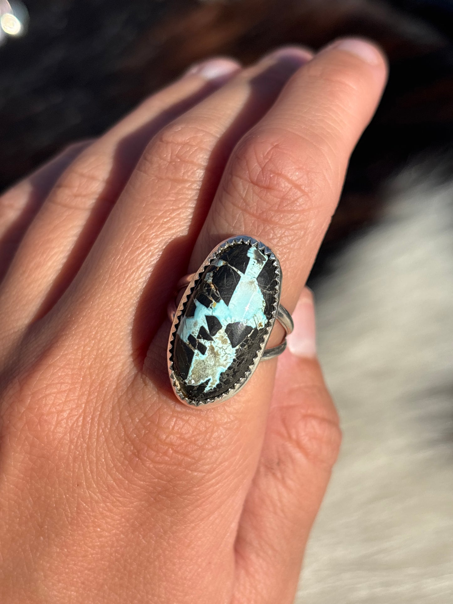 Native American, Hand-Made, Blue Ribbon Turquoise & Sterling Silver Ring