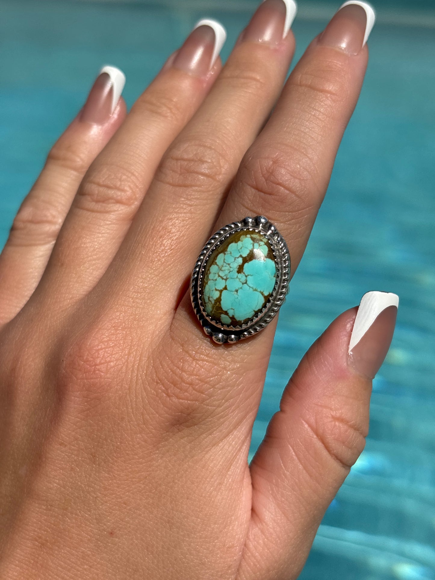 Native American, Hand-Made, #8 Turquoise & Sterling Silver Ring