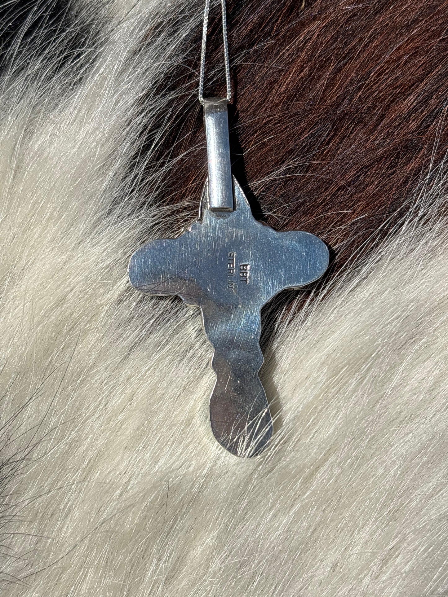 Native American, Hand-Made, Turquoise & Sterling Silver Cross Necklace