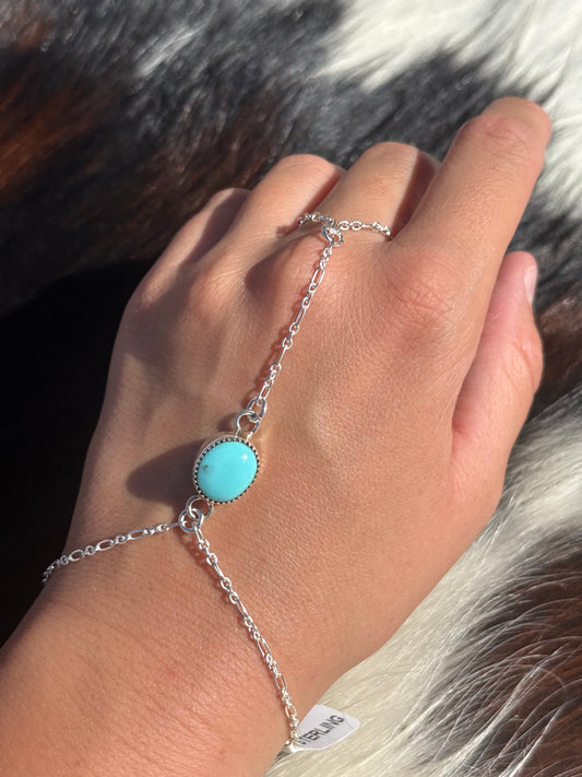 Native American, Handmade, Turquoise & Sterling Silver Hand Chain #7