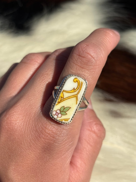 Native American, Hand-Made, Porcelain & Sterling Silver Ring