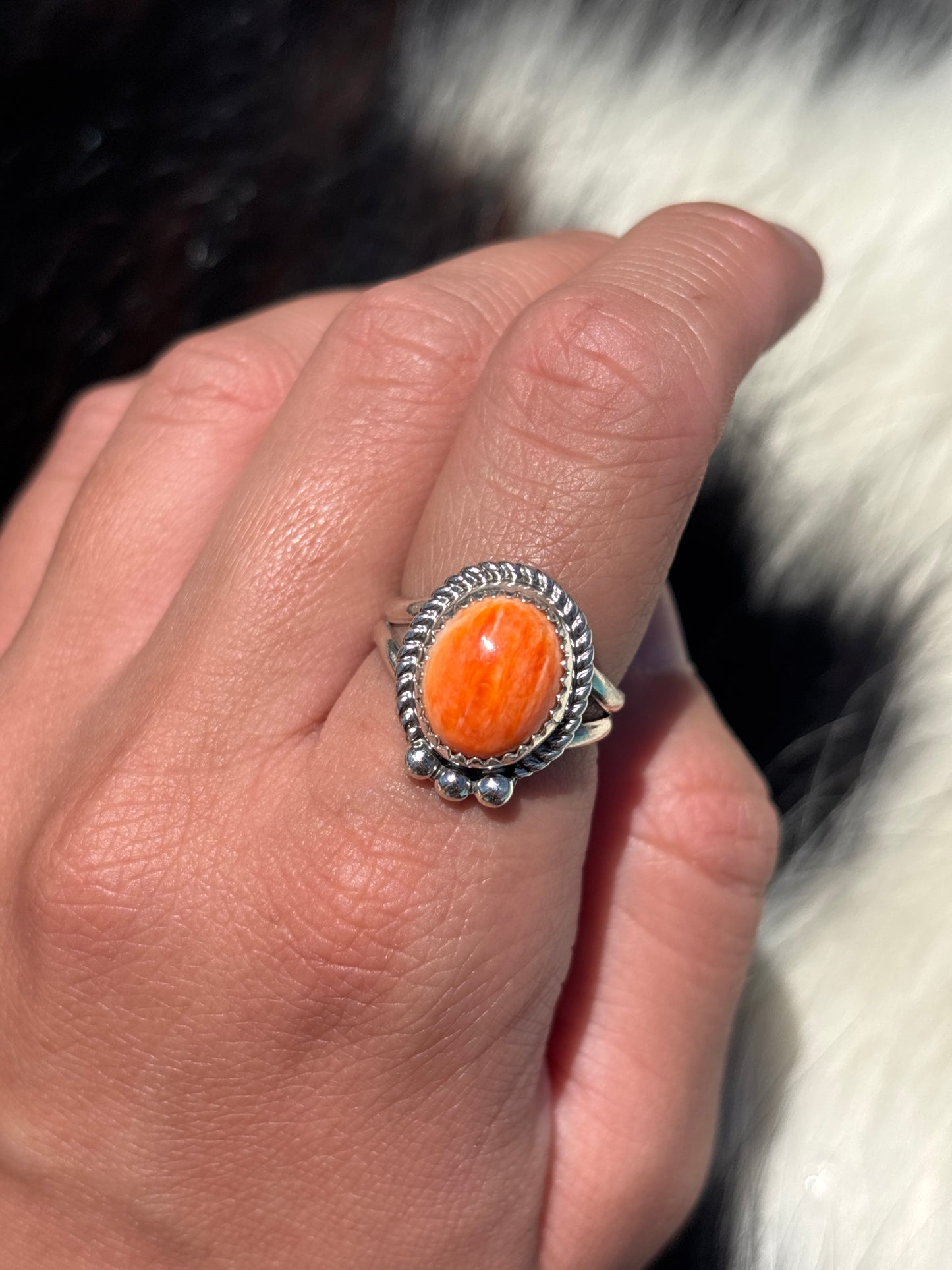 Native American, Hand-Made, Spiny Oyster & Sterling Silver Ring