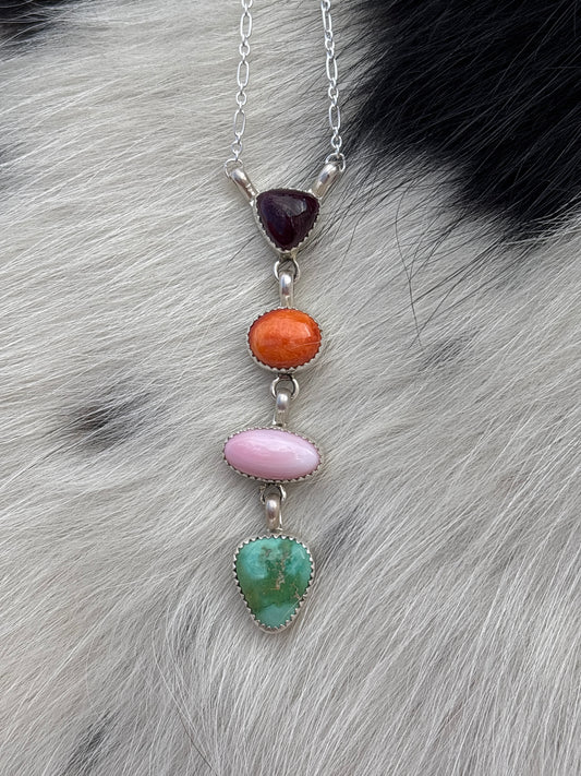 Native American, Hand-Made, Multi-stone & Sterling Silver Necklace