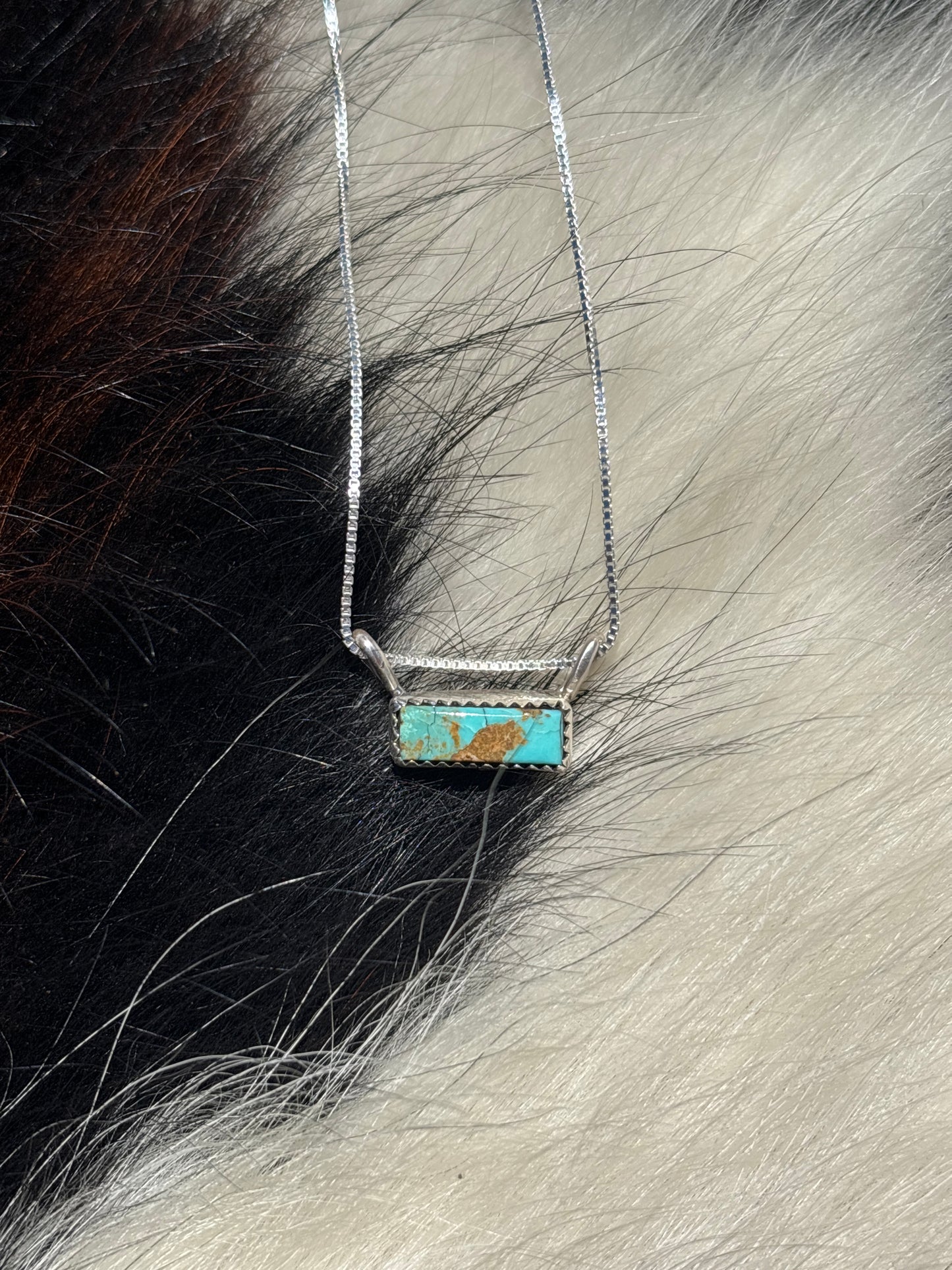 Native American, Hand-Made, Turquoise & Sterling Silver Bar Necklace