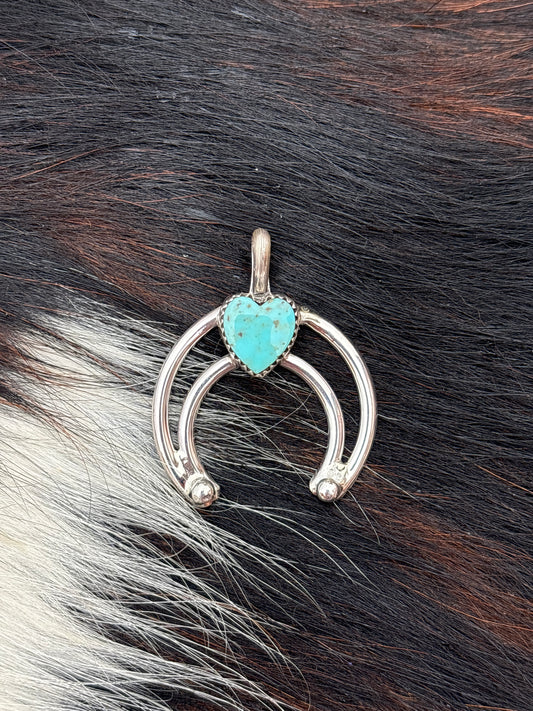 Native American, Hand-Made, Turquoise & Sterling Silver Naja Pendant