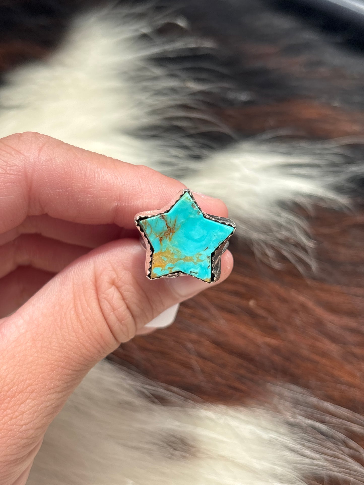 Native American, Hand-Made, Turquoise & Sterling Silver Star Ring