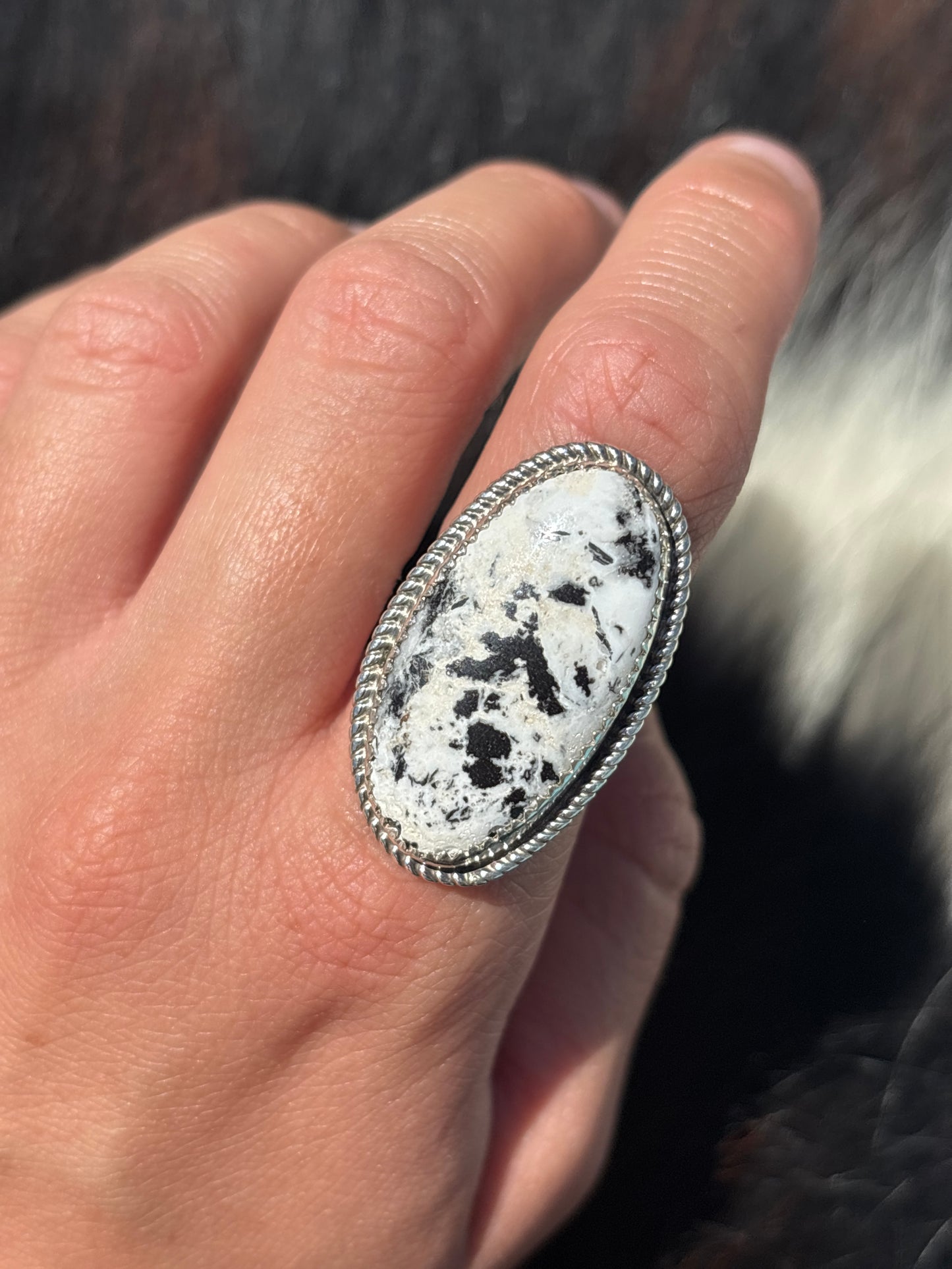 Native American, Hand-Made, White Buffalo & Sterling Silver Ring