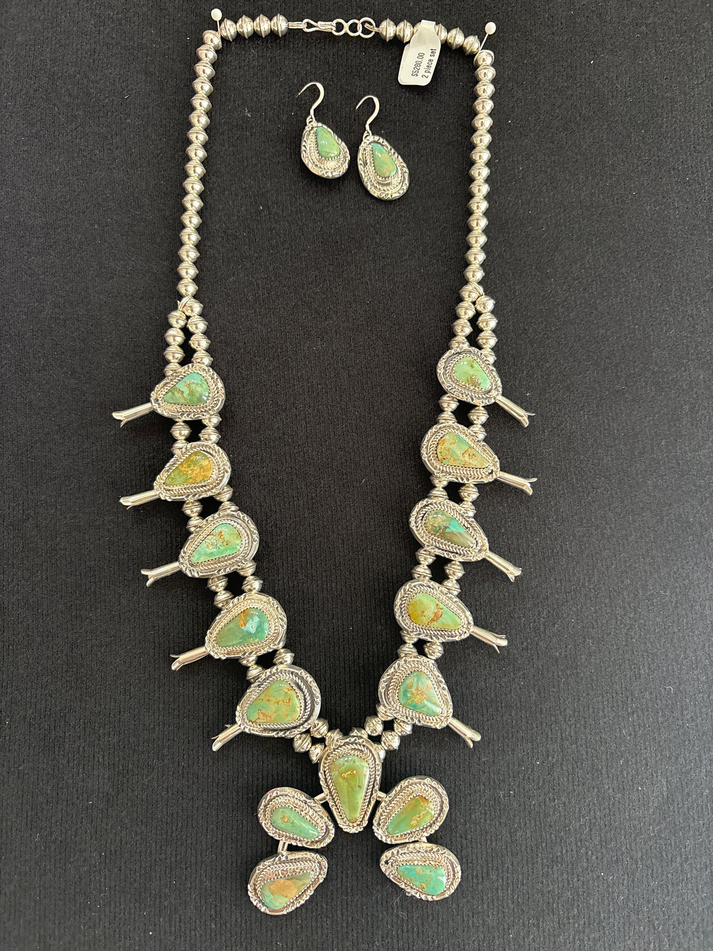 Native American, Kingmam Turquoise Squash Necklace & Earrings Set