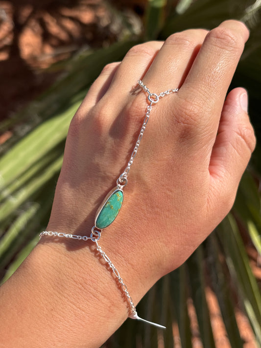 Native American, Handmade, Turquoise & Sterling Silver Hand Chain