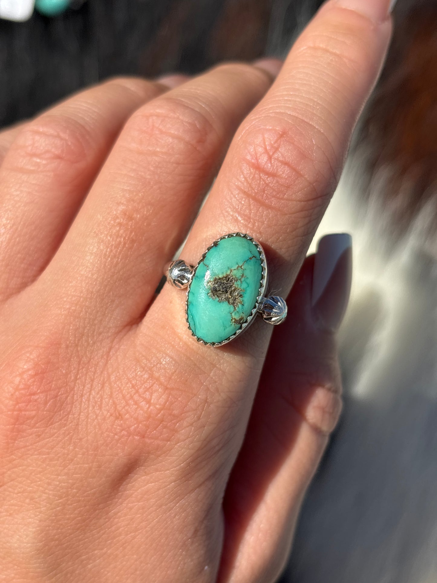 Native American, Hand-Made, Emerald Valley Turquoise & Sterling Silver Ring