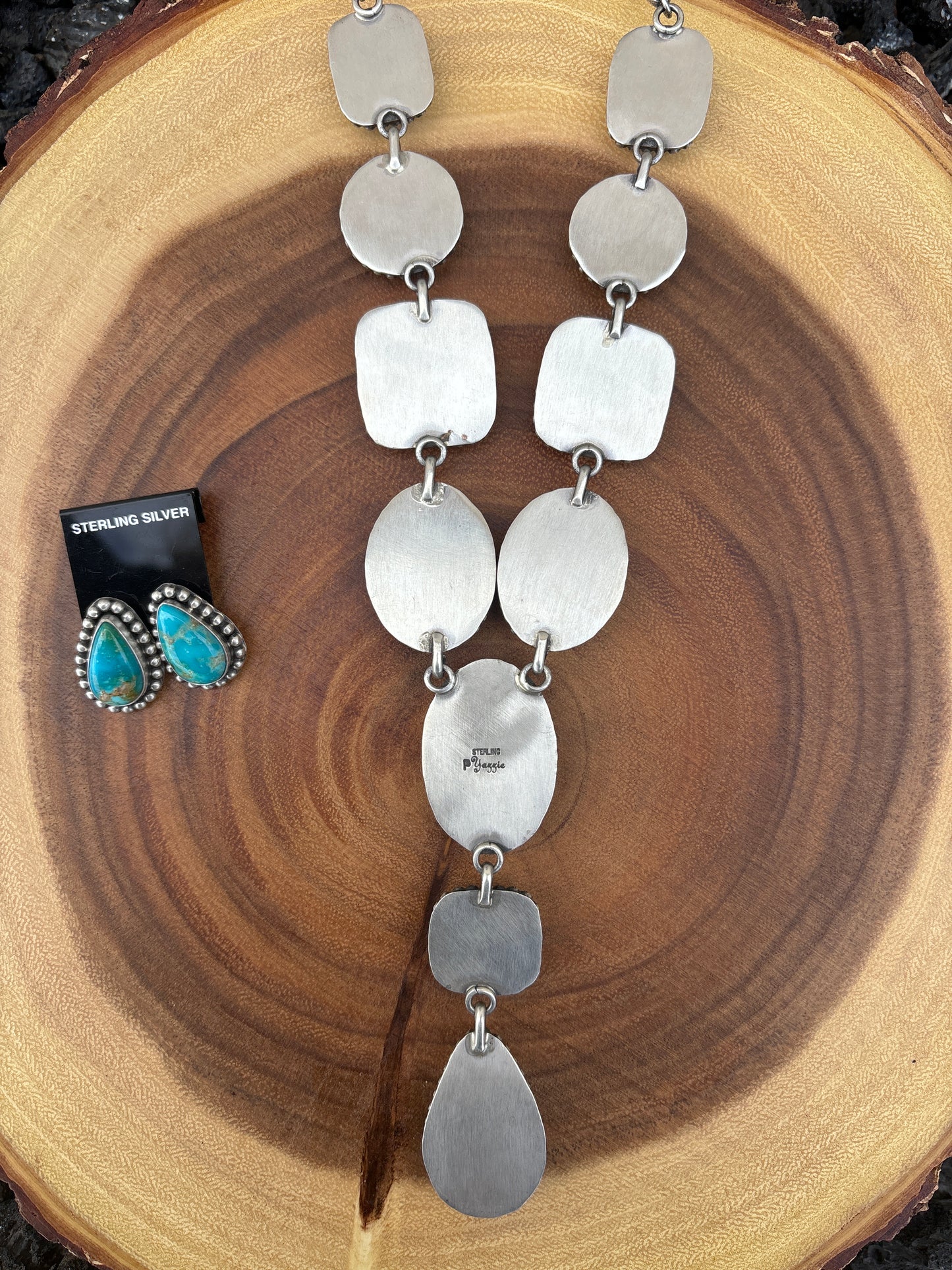 Native American, Hand-Made, Royston Turquoise & Sterling Silver Necklace and Earrings set