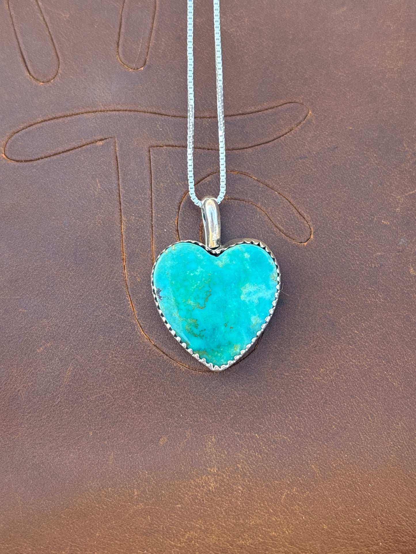 Native American, Hand-Made, Turquoise & Sterling Silver Heart Necklace