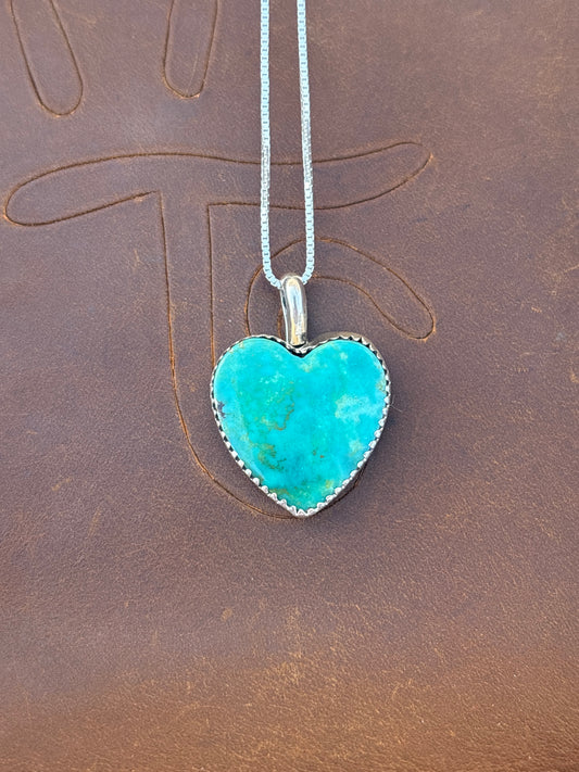 Native American, Hand-Made, Turquoise & Sterling Silver Heart Necklace