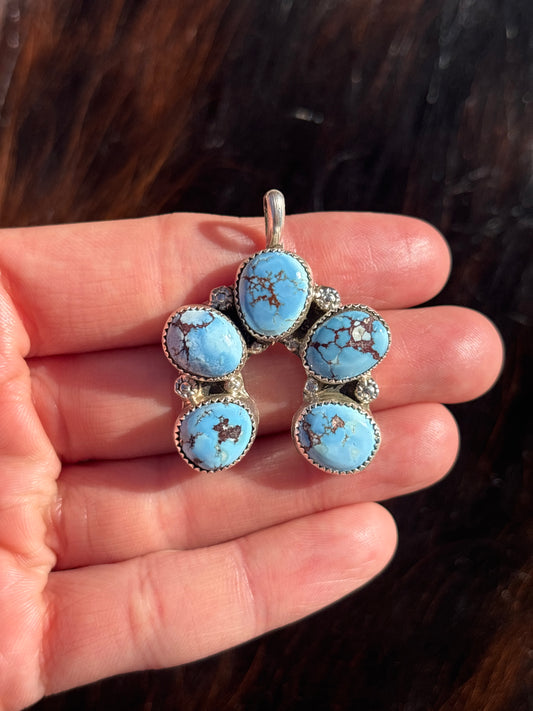 Native American, Hand-Made, Golden Hills Turquoise & Sterling Silver Naja Pendant