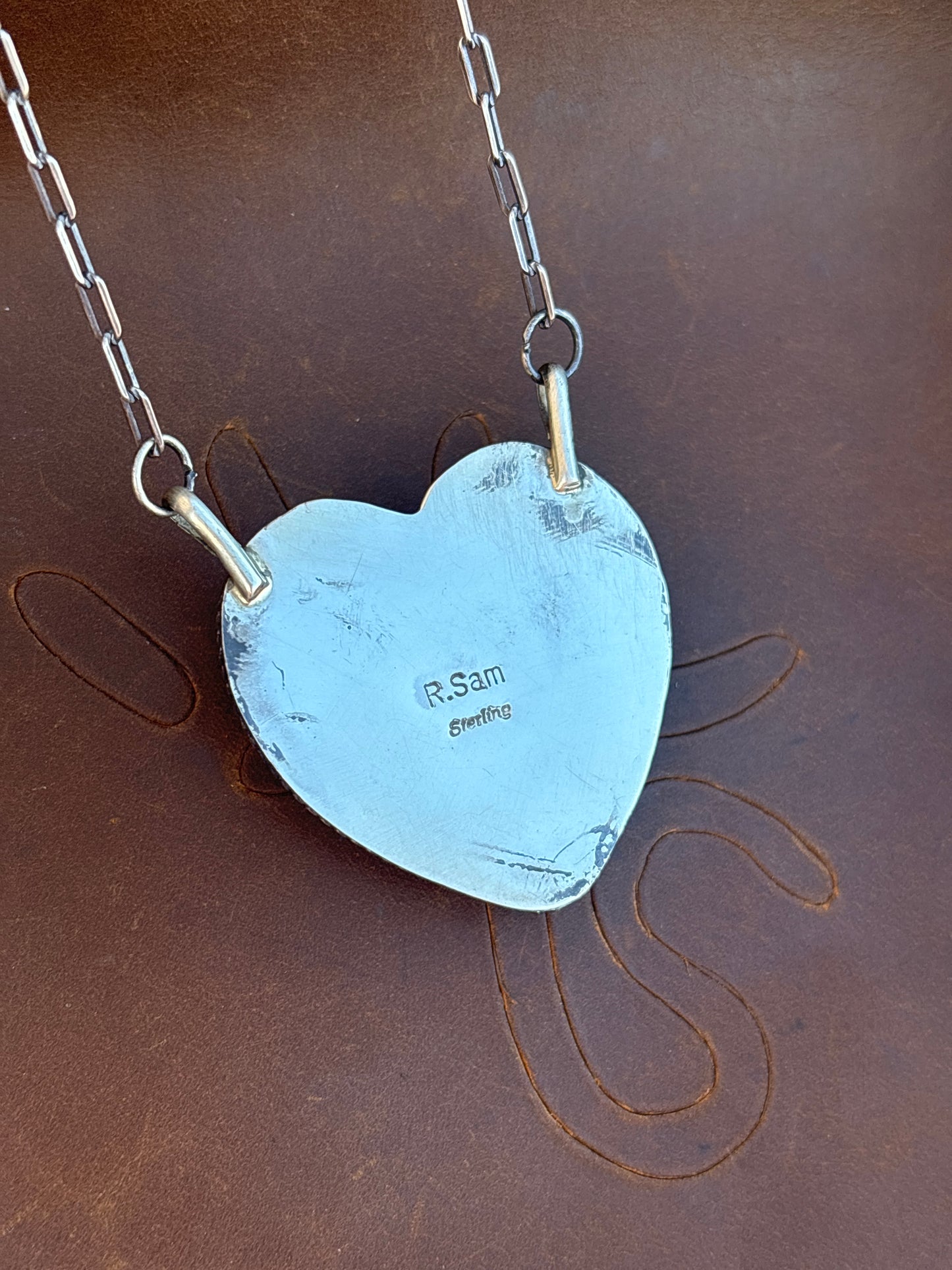 Native American, Hand-Made, Turquoise & Sterling Silver Heart Necklace