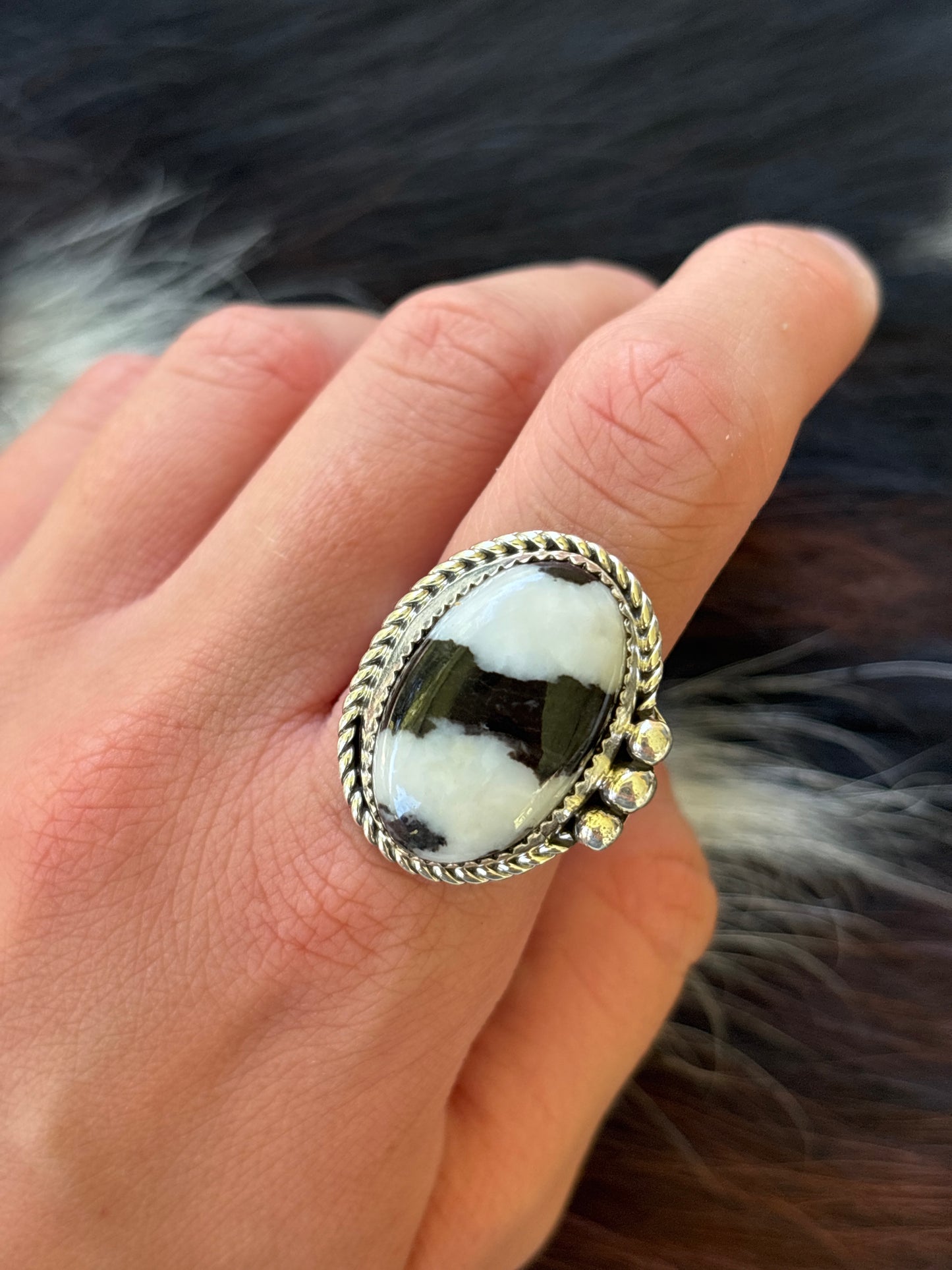 Native American, Hand-Made, Zebra Jasper & Sterling Silver Ring