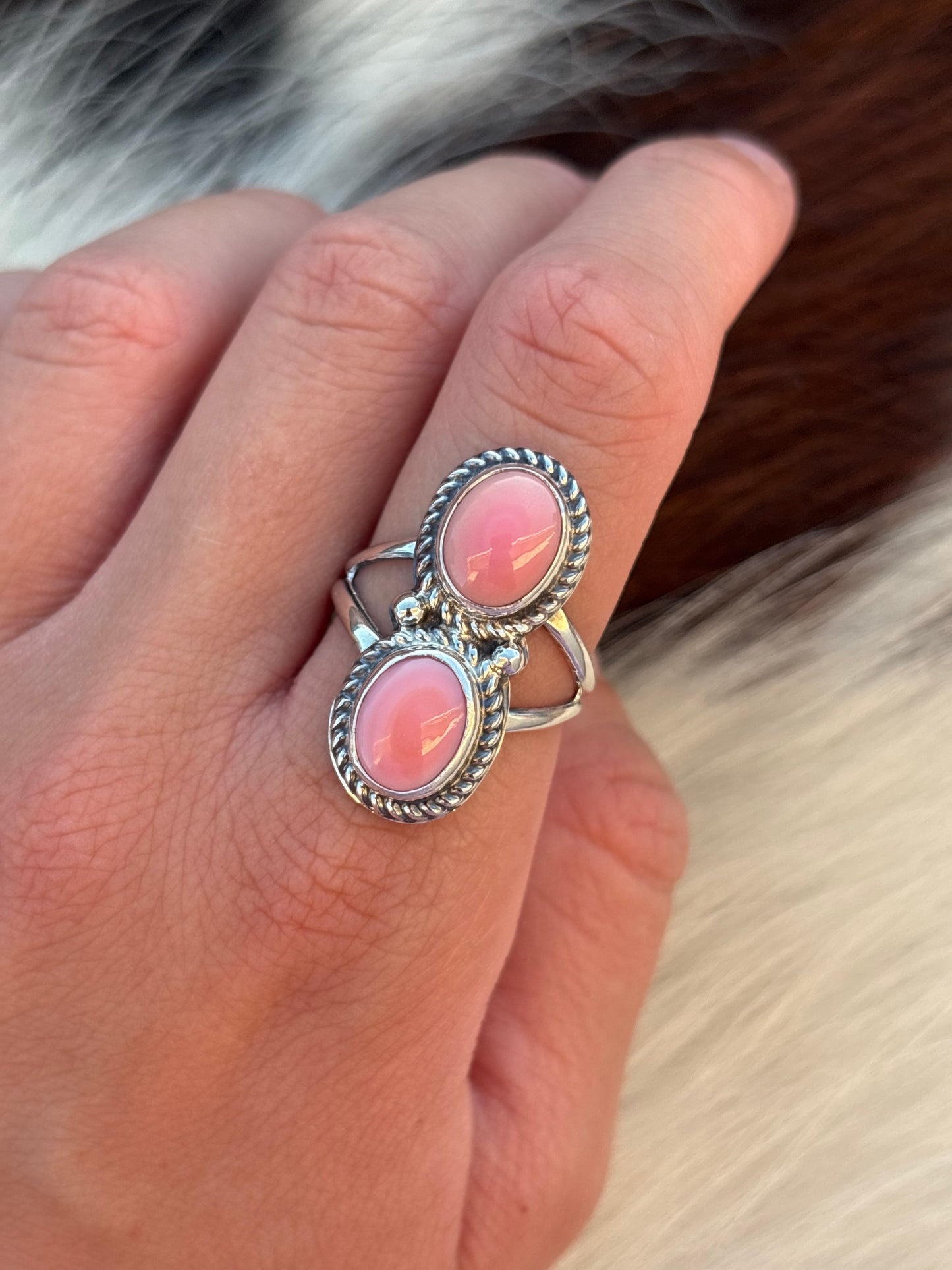 Native American, Hand-Made, Pink Conch & Sterling Silver Ring