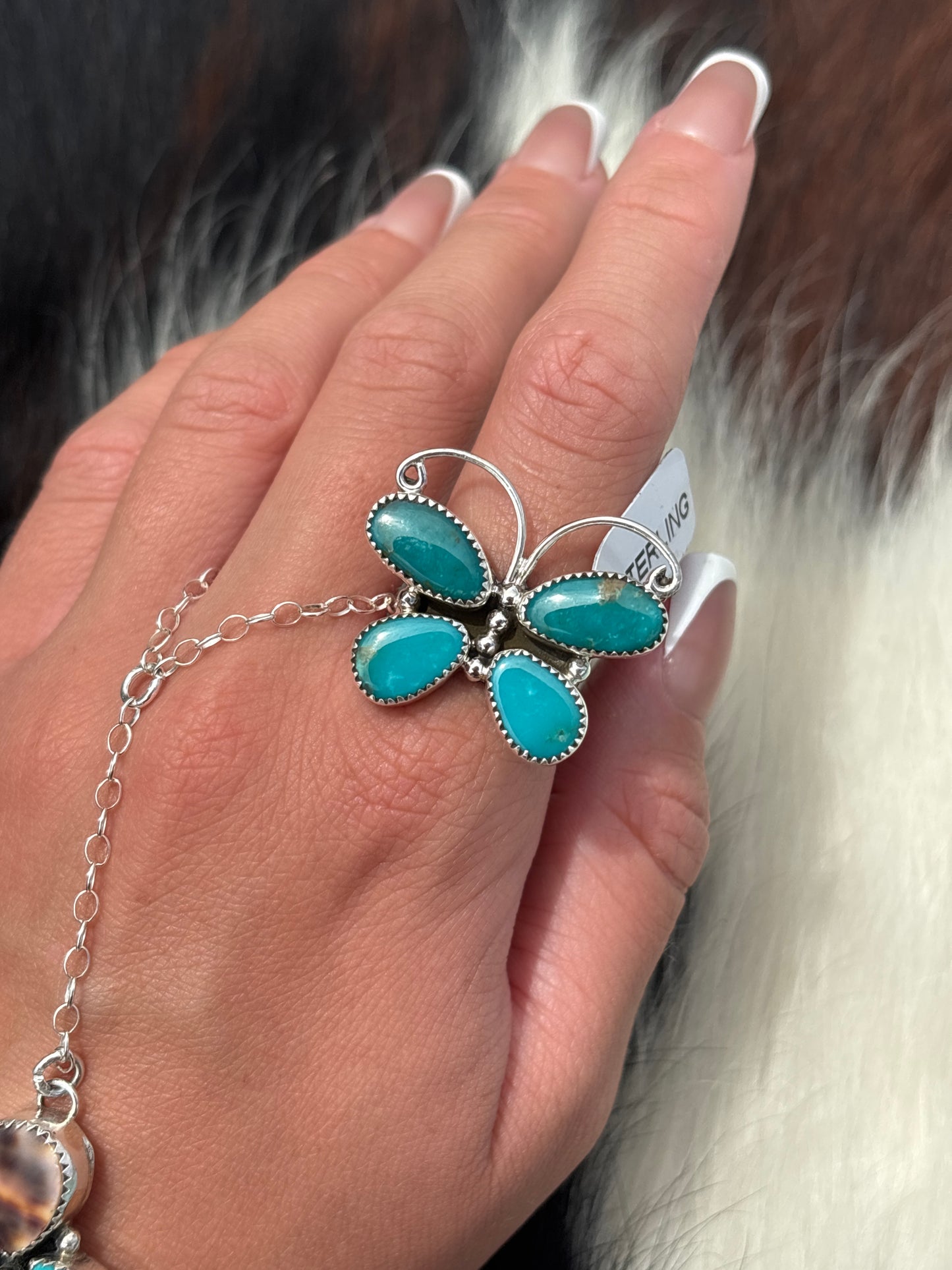 Native American, Hand-Made, Turquoise & Sterling Silver Butterfly Ring