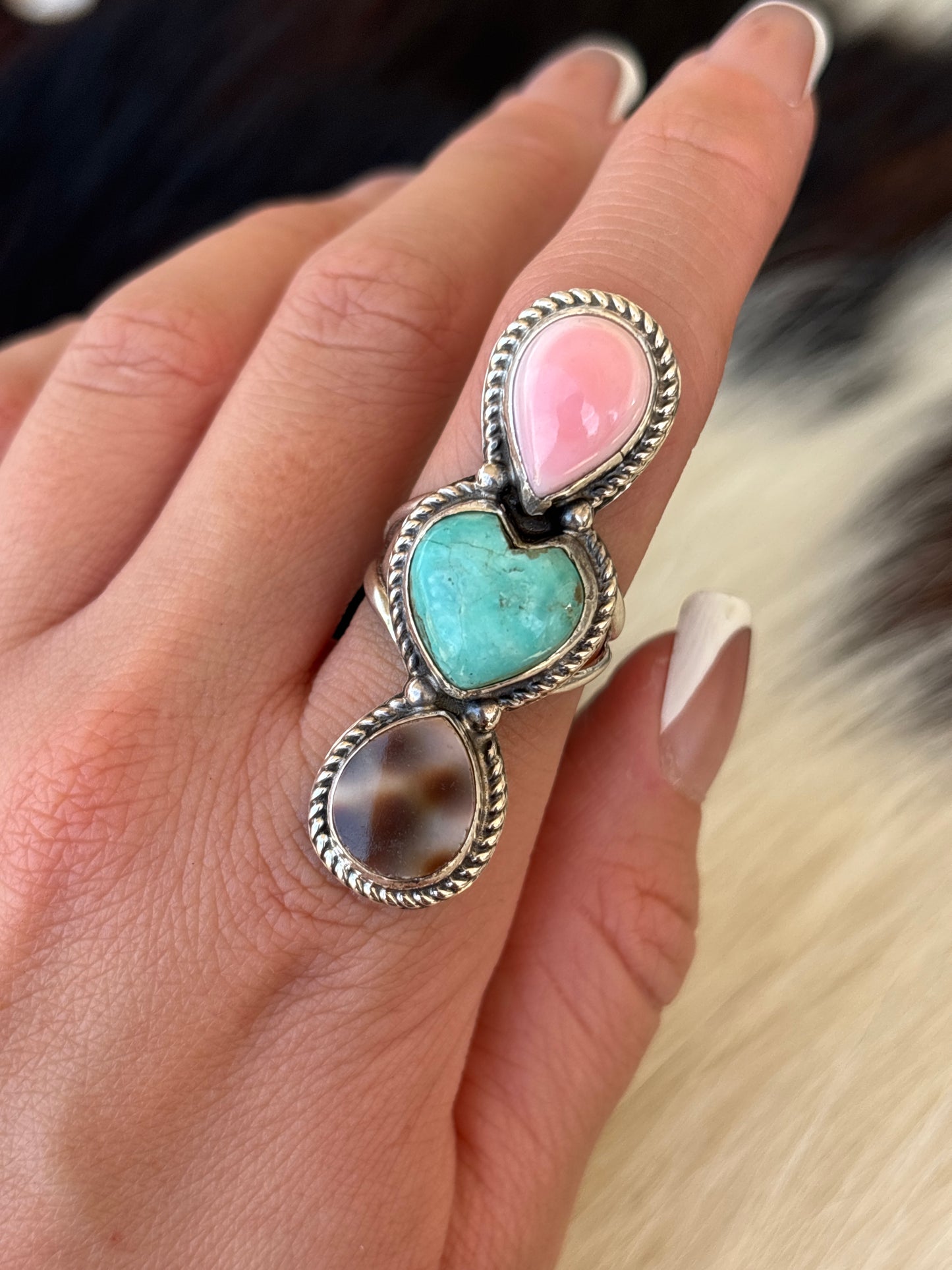 Native American, Hand-Made, Multi-stone & Sterling Silver Ring