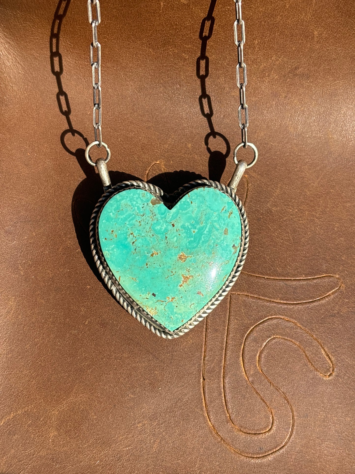 Native American, Hand-Made, Turquoise & Sterling Silver Heart Necklace
