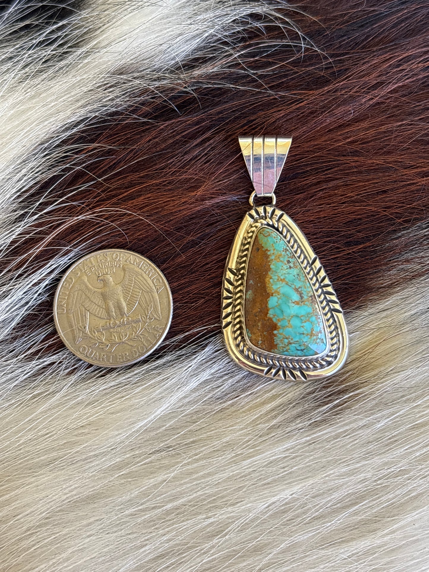 Native American, Hand-Made, Turquoise & Sterling Silver Pendant