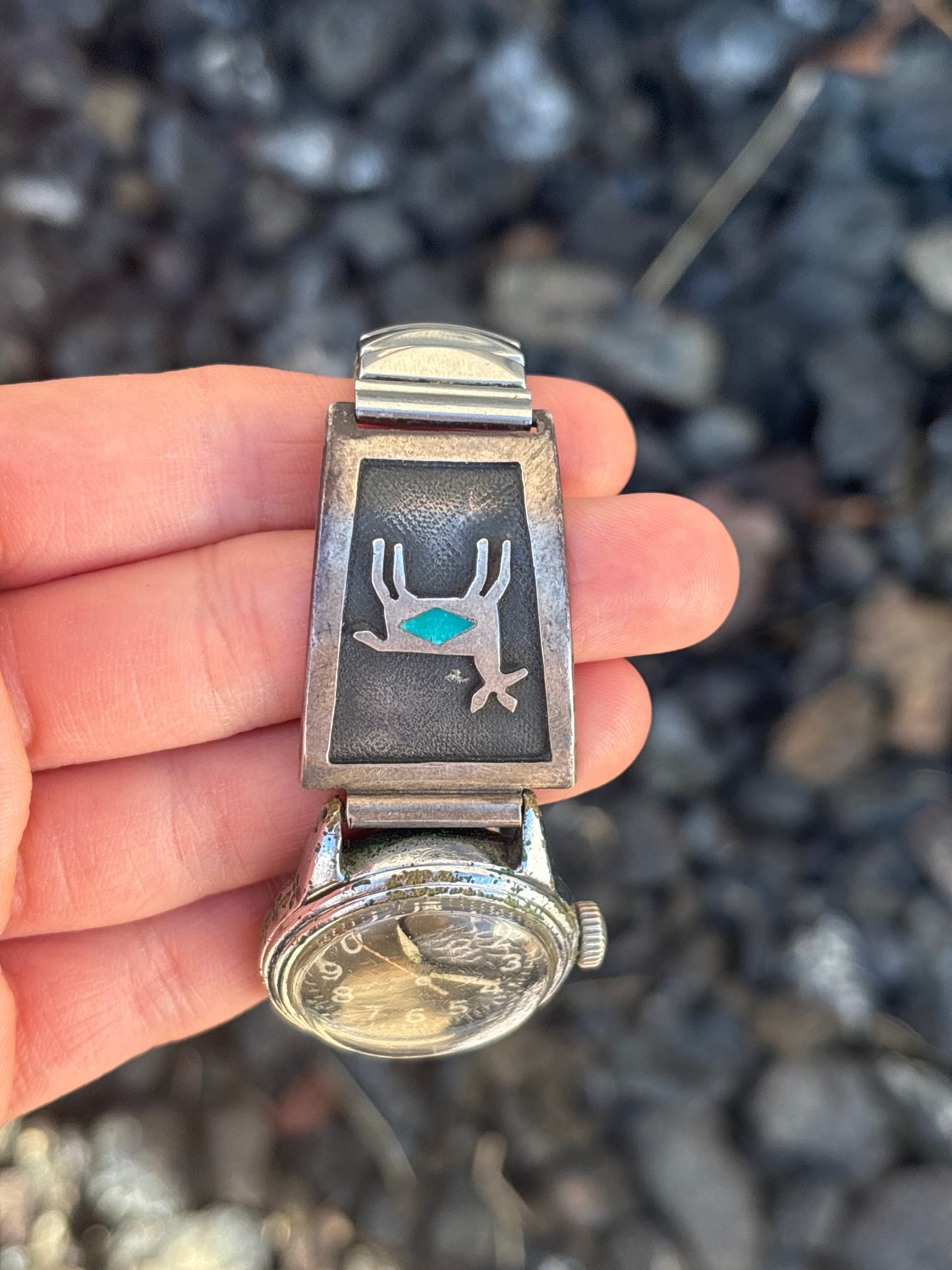 Vintage Native American, Handmade, Turquoise & Sterling Silver Watch