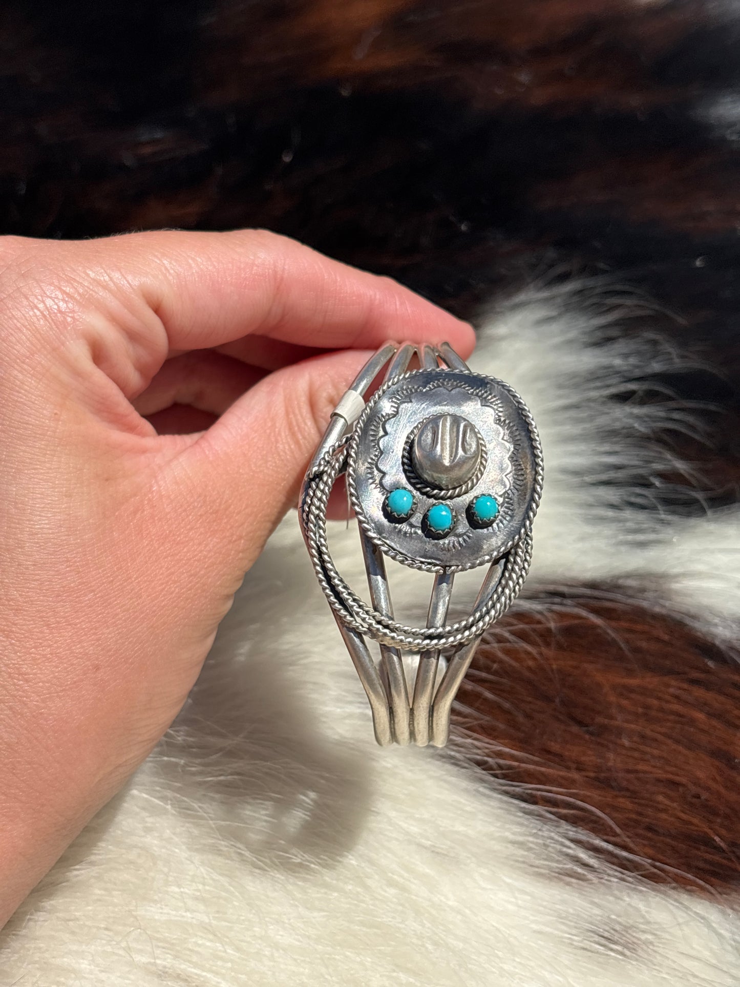 Native American, Handmade, Turquoise & Sterling Silver Cuff