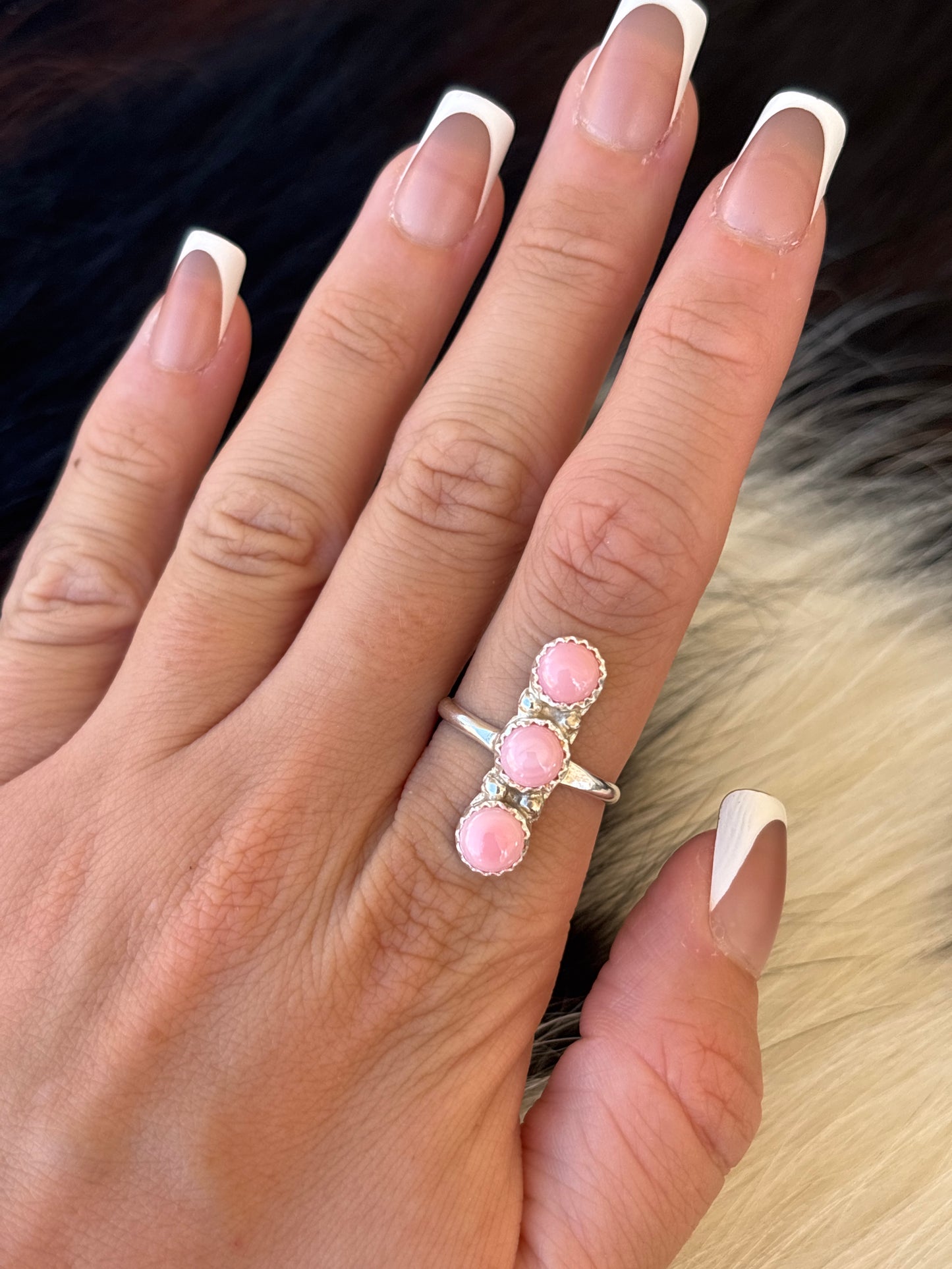 Native American, Hand-Made, Pink Conch & Sterling Silver Ring