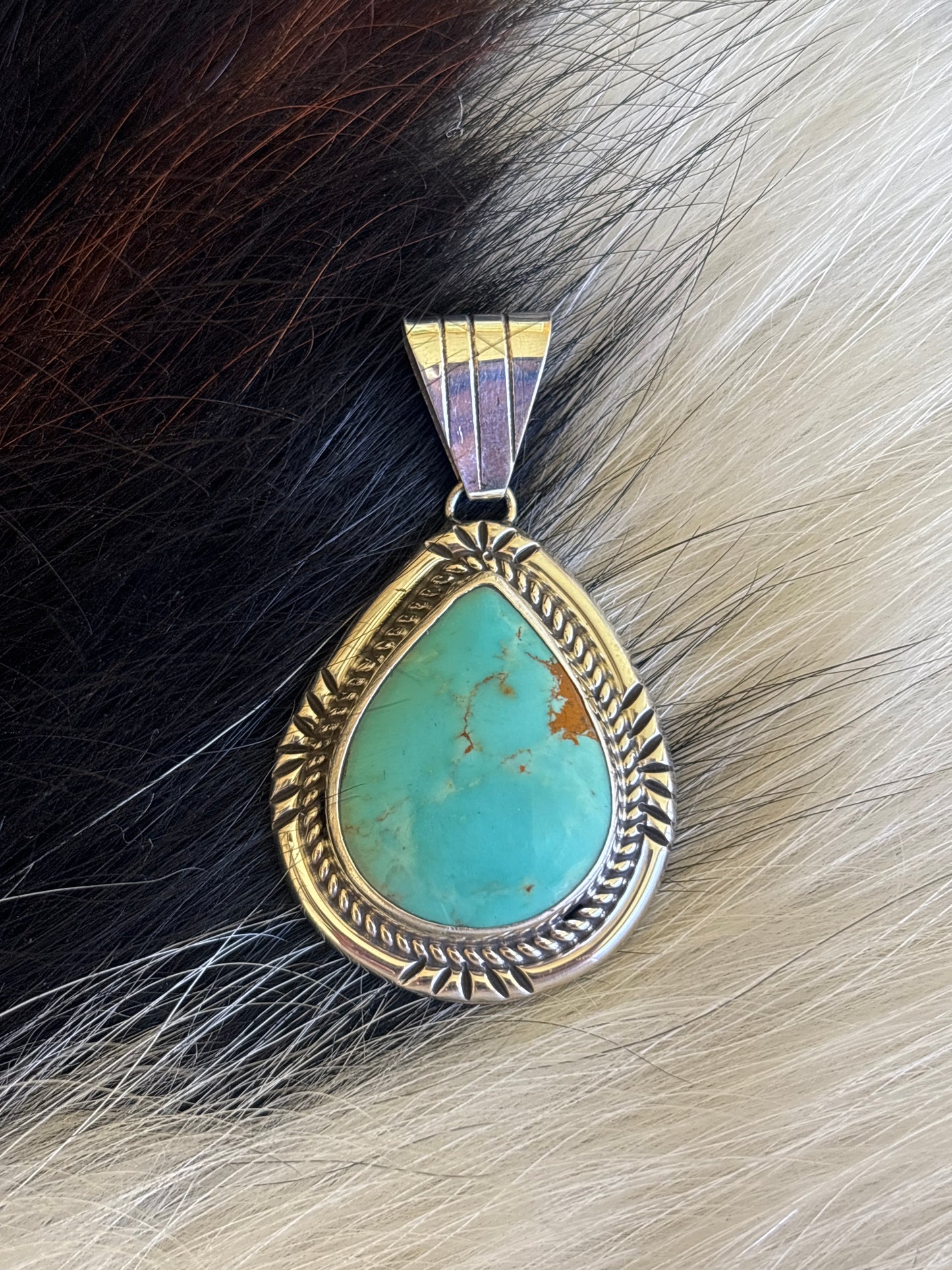 Native American, Hand-Made, Turquoise & Sterling Silver Naja Pendant