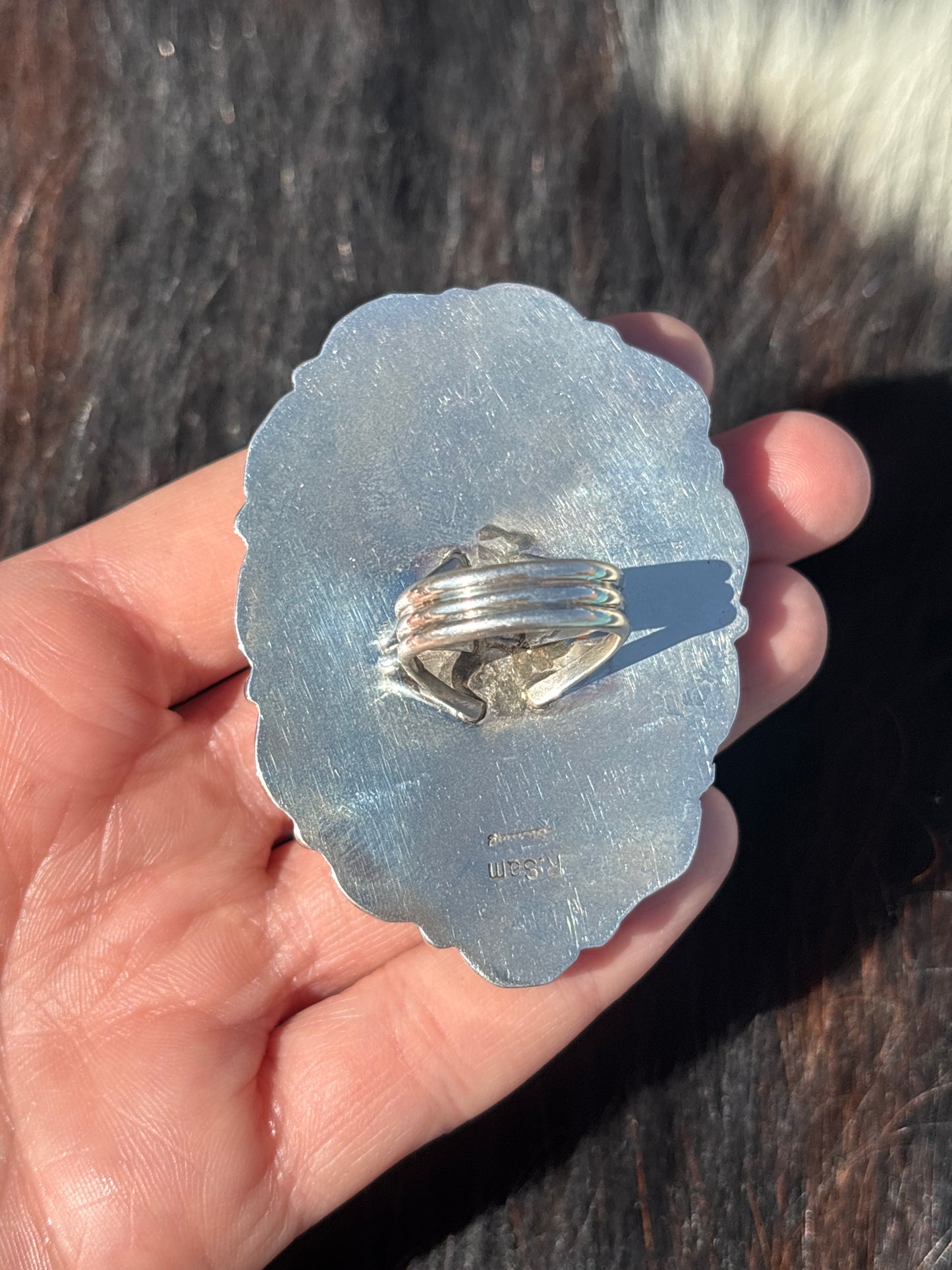 Native American, Hand-Made, Sonoran Gold Turquoise & Sterling Silver Ring