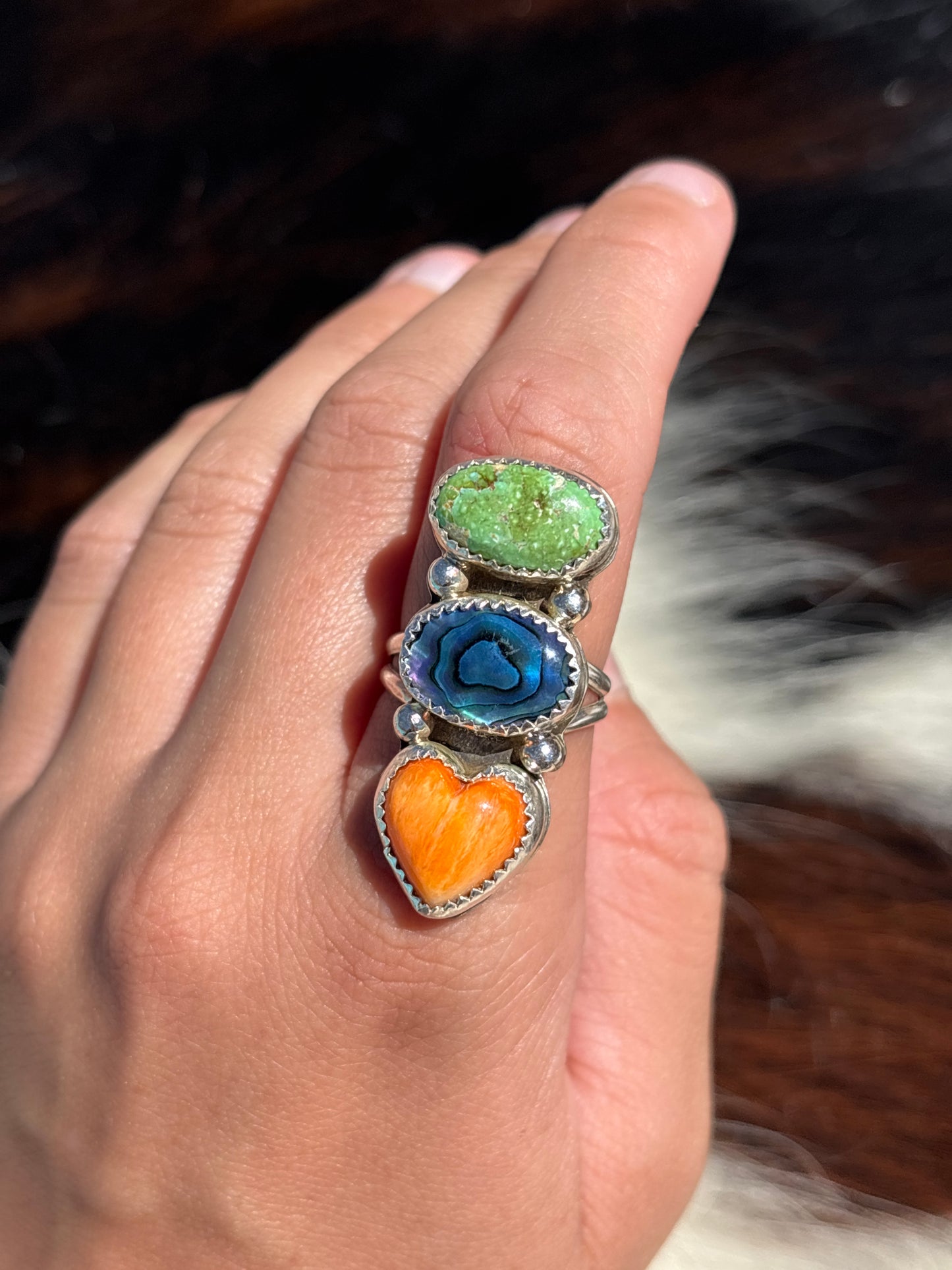 Native American, Hand-Made, Multi-stone & Sterling Silver Ring