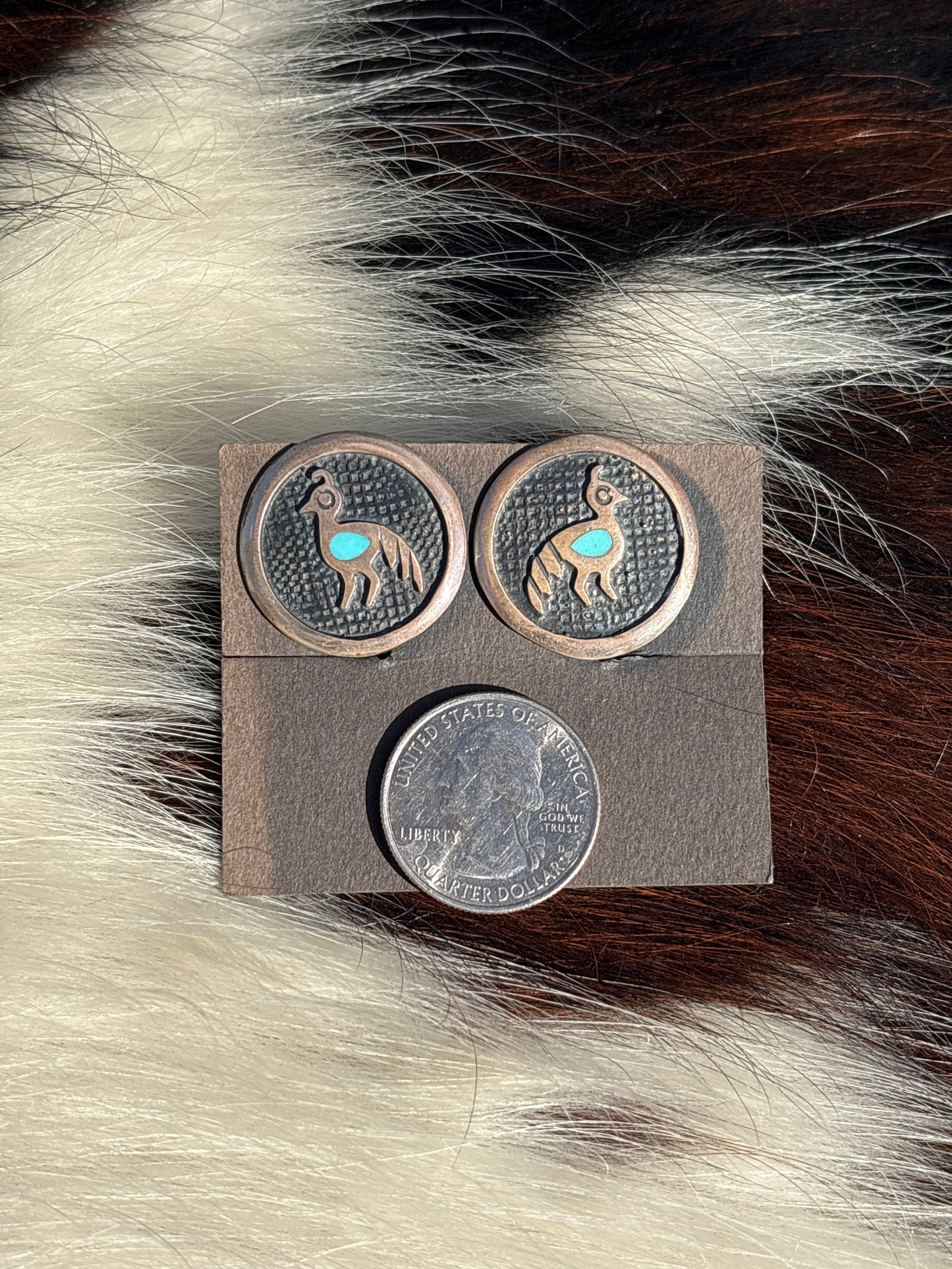 Vintage Native Made, Turquoise & Sterling Silver Screw On Earrings
