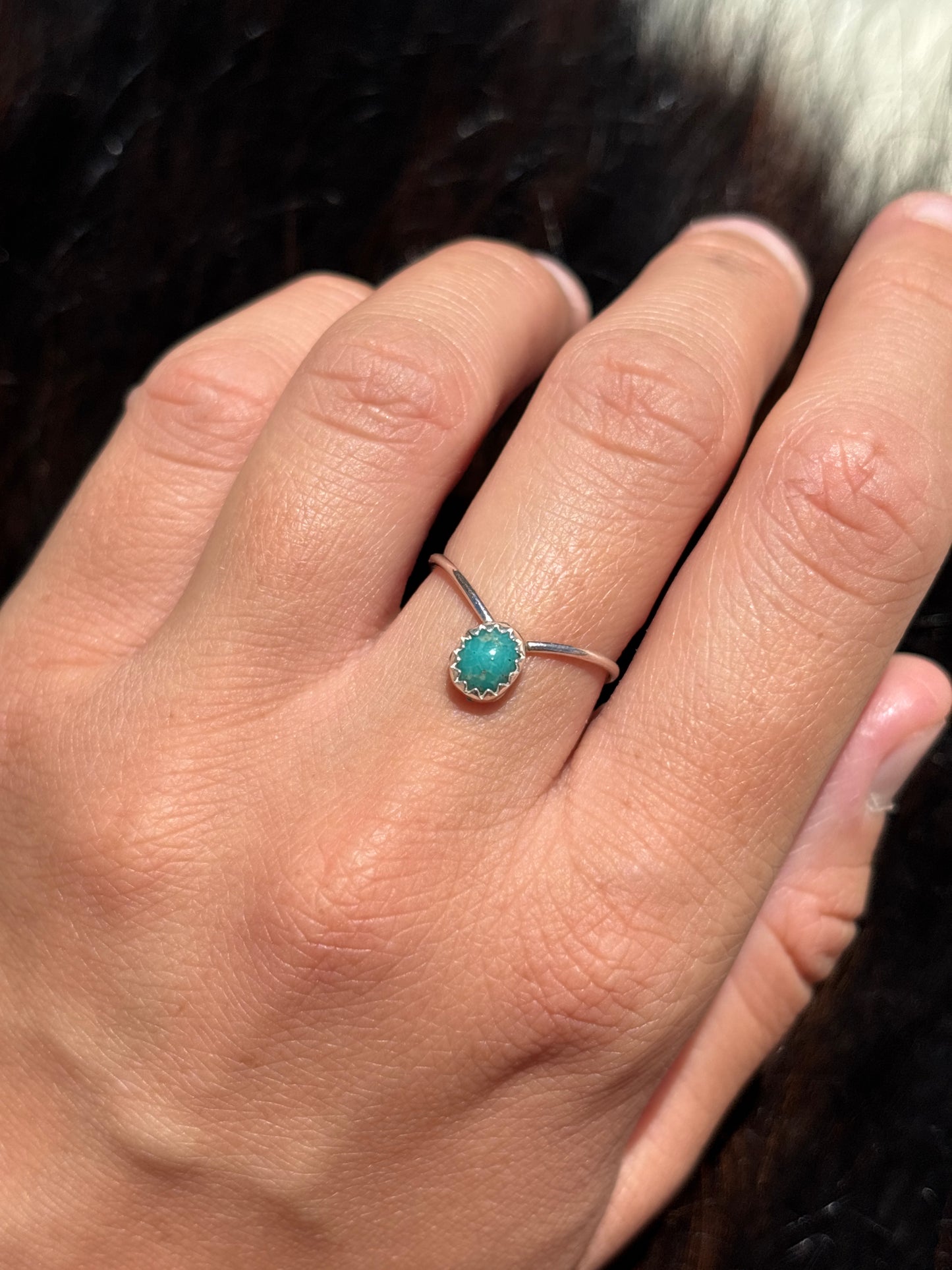 Native American, Hand-Made, Turquoise & Sterling Silver Ring Size 6.25