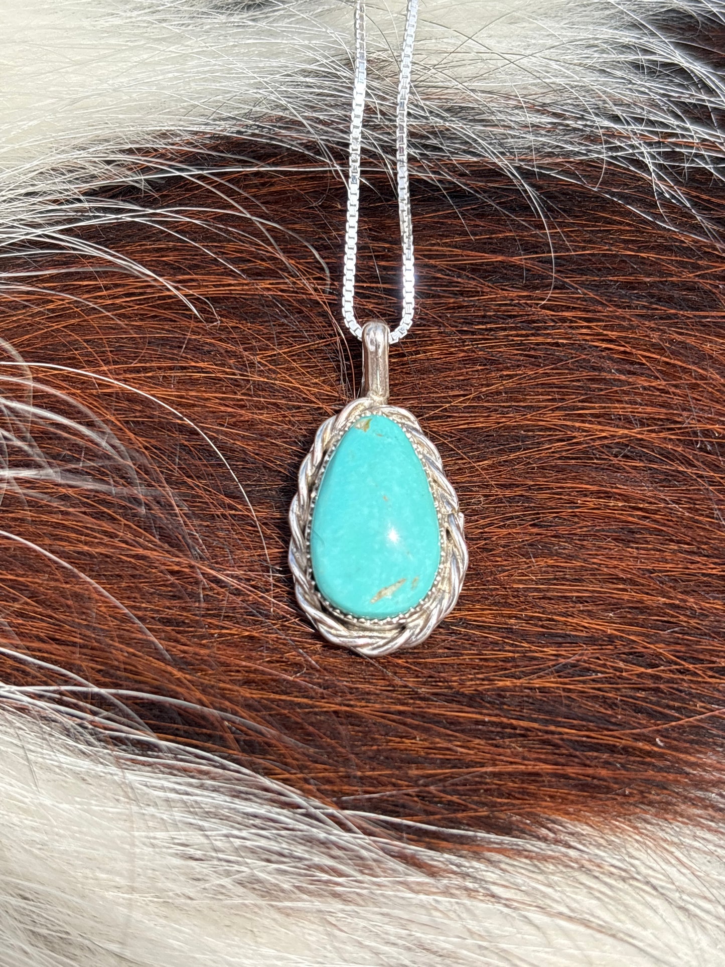 Native American, Hand-Made, Blue Glacier Turquoise & Sterling Silver Necklace
