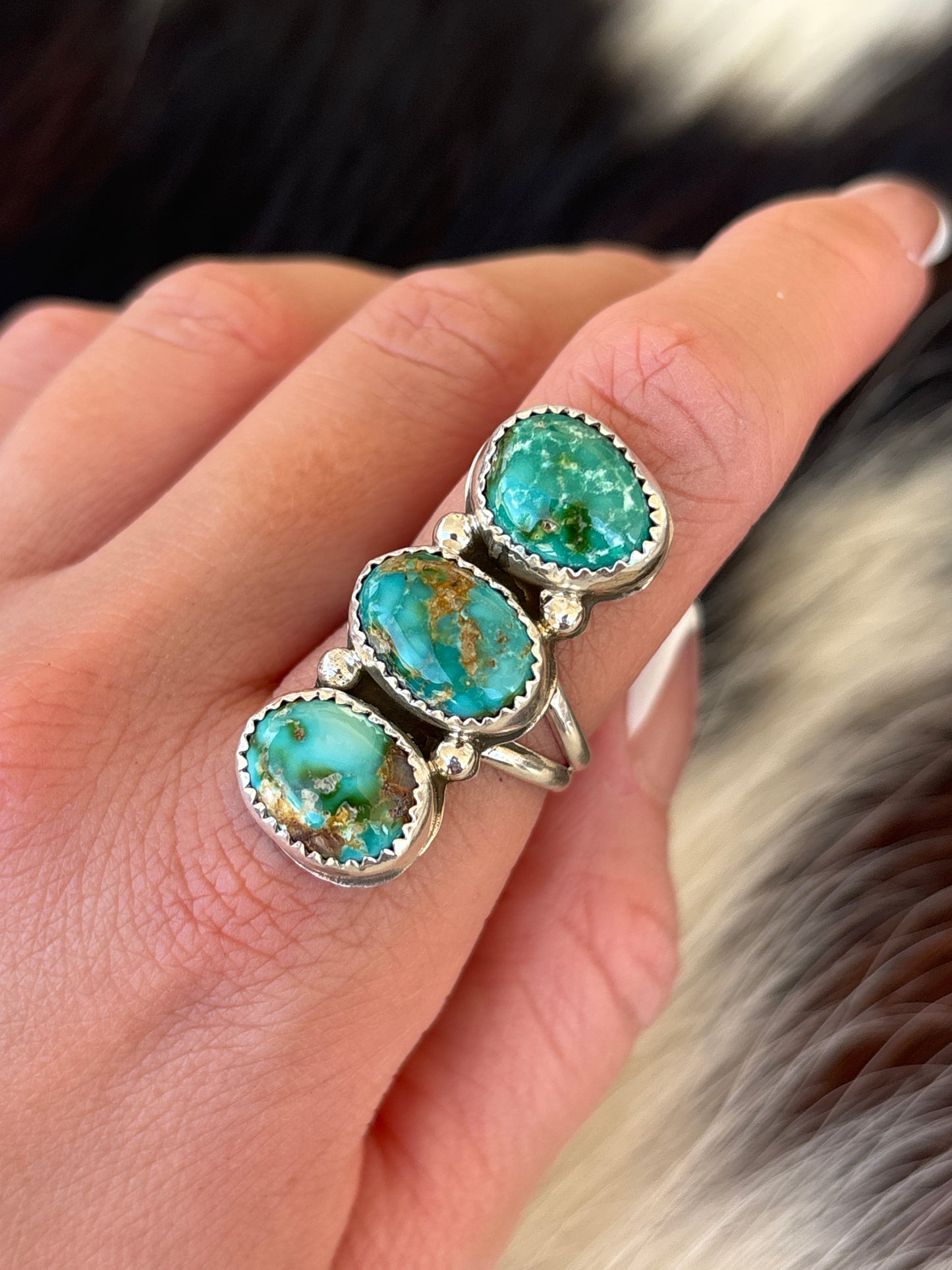 Native American, Hand-Made, Sonoran Gold Turquoise & Sterling Silver Ring