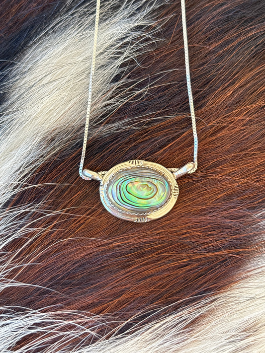 Native American, Hand-Made, Abalone & Sterling Silver Necklace