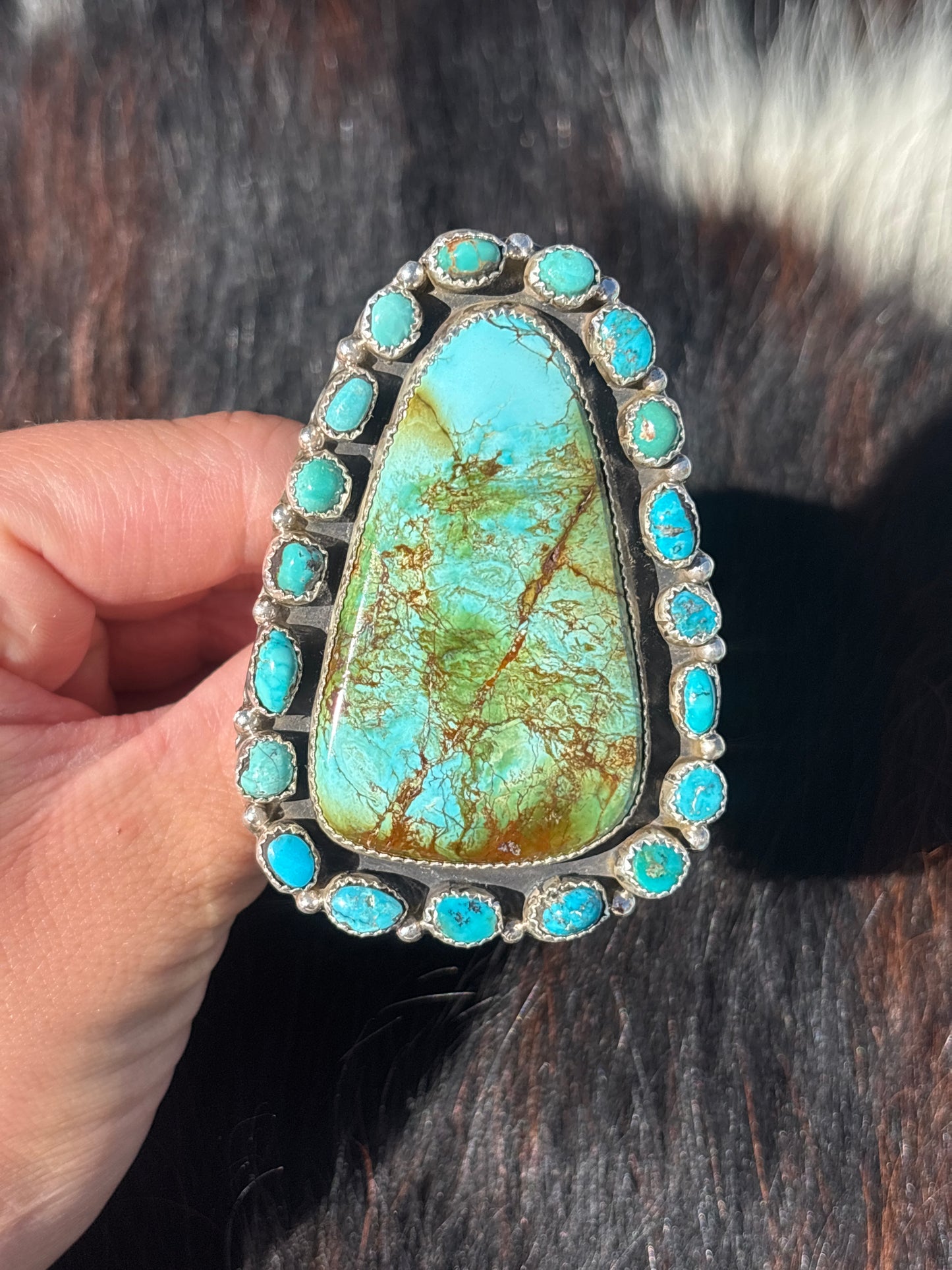 Native American, Hand-Made, Sonoran Gold Turquoise & Sterling Silver Ring