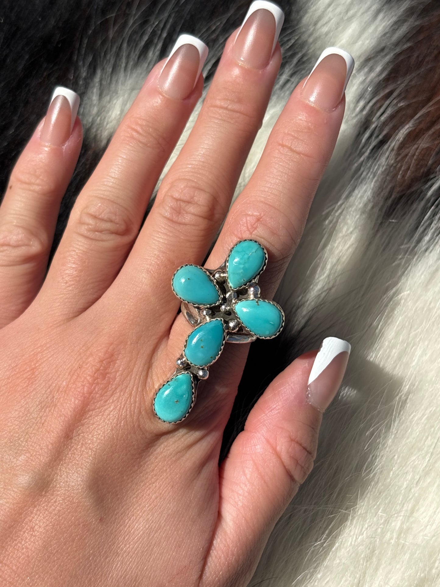 Native American, Hand-Made, Turquoise & Sterling Silver Cross Ring
