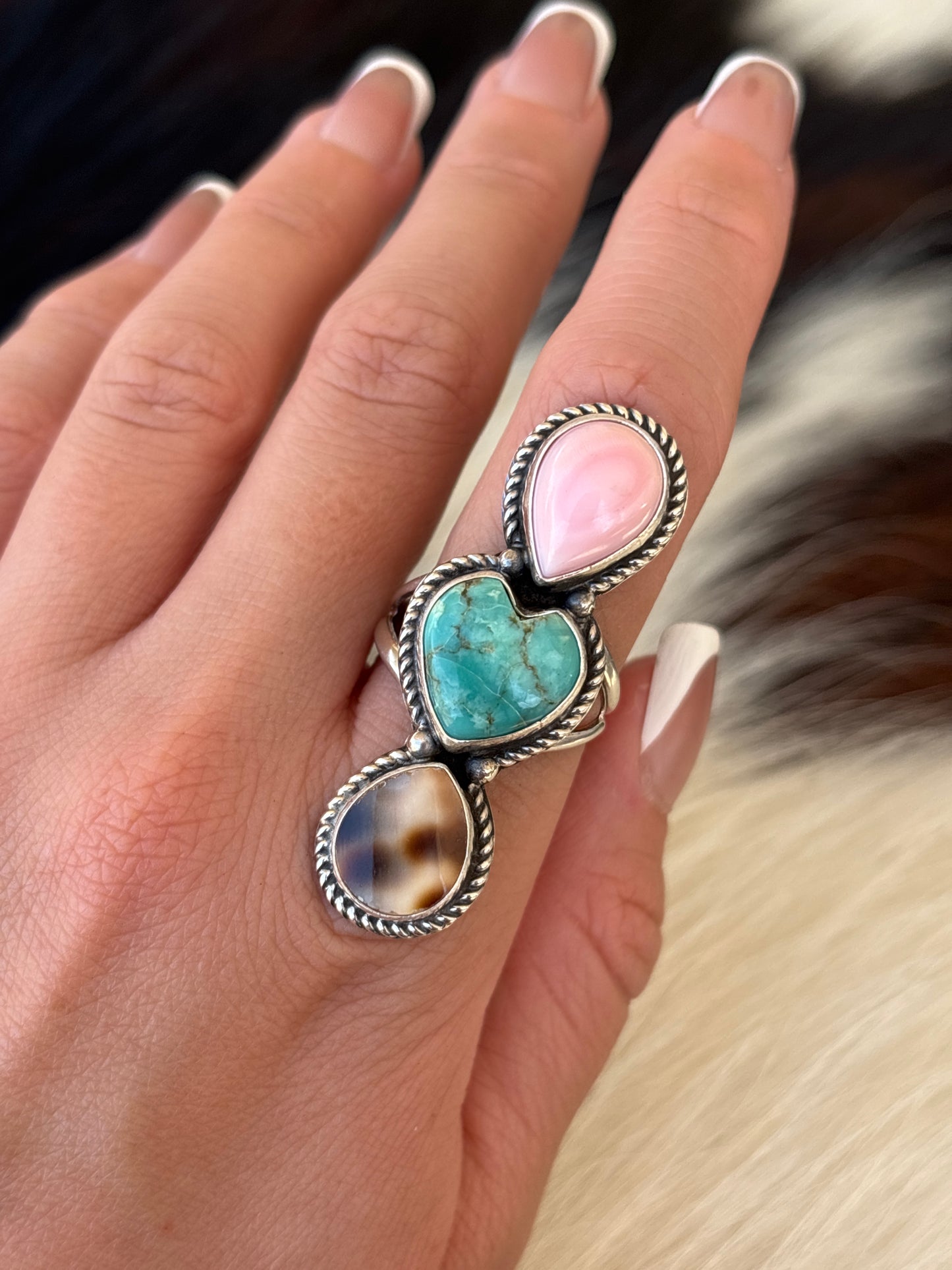 Native American, Hand-Made, Multi-stone & Sterling Silver Ring