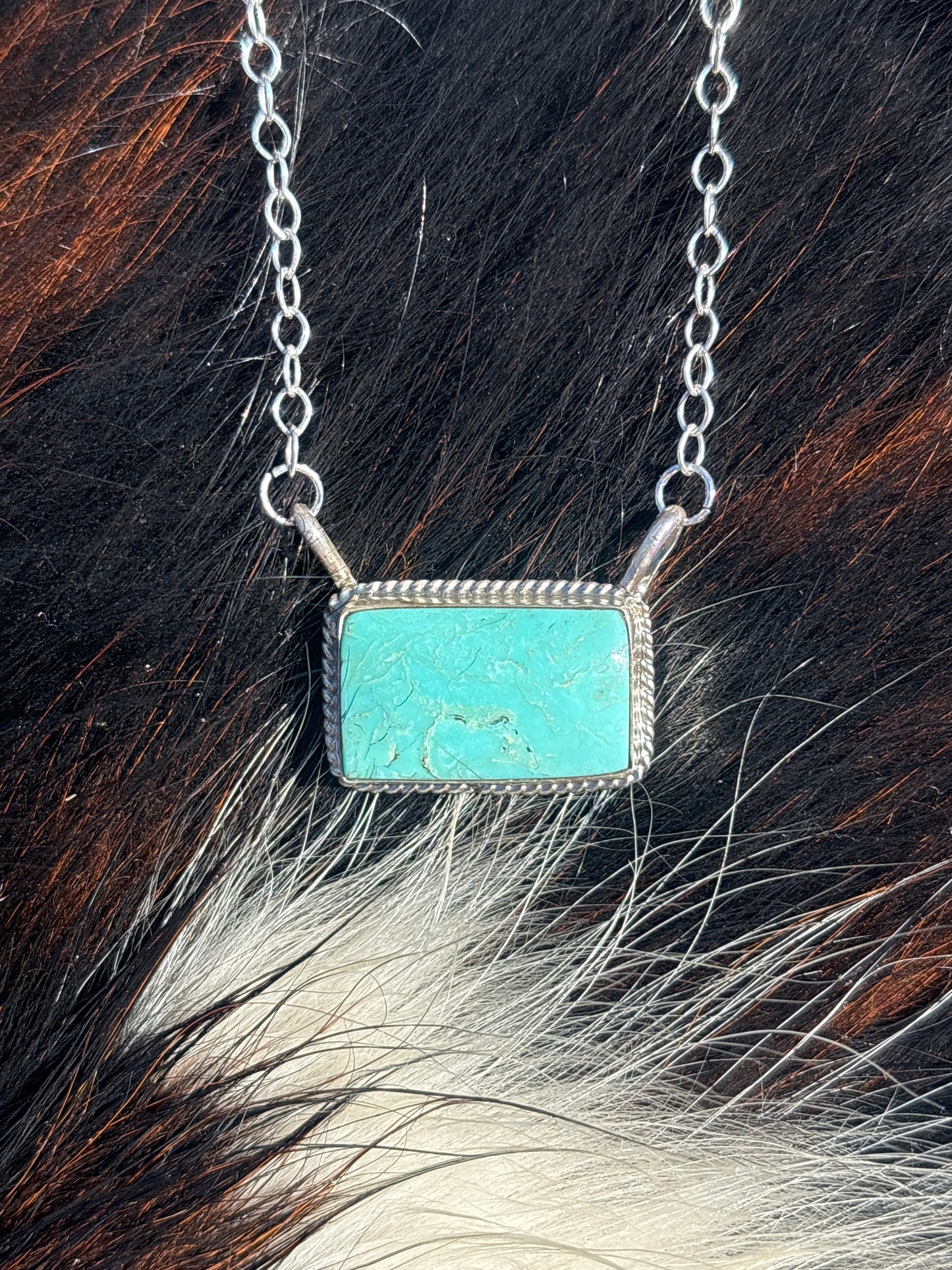 Native American, Hand-Made, Turquoise & Sterling Silver Bar Necklace