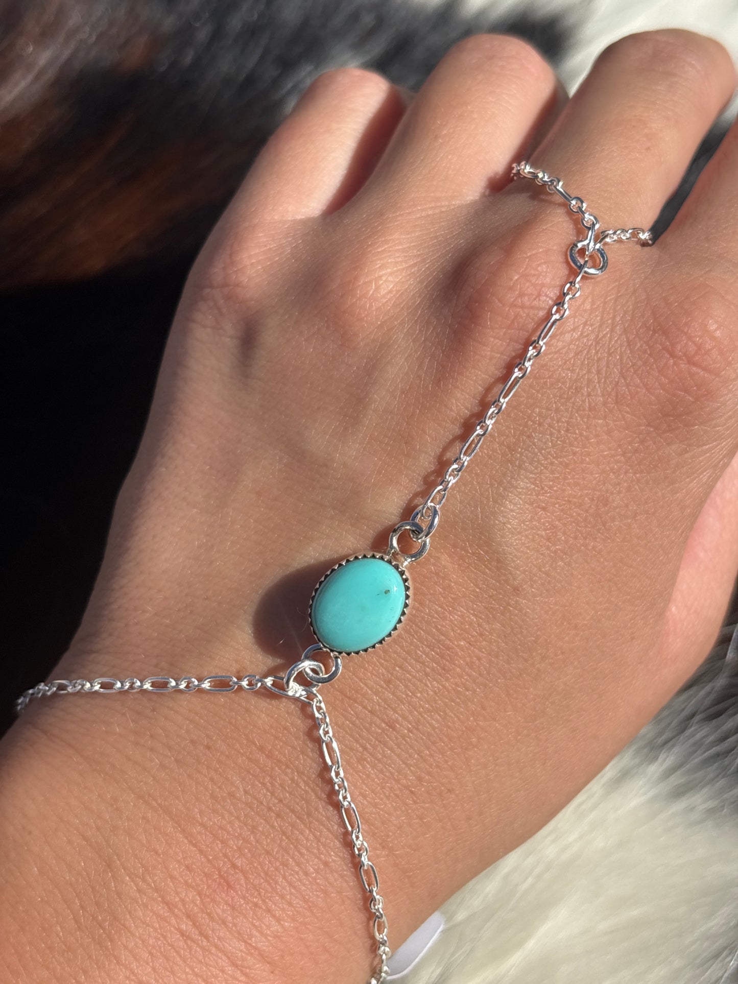Native American, Handmade, Turquoise & Sterling Silver Hand Chain #8