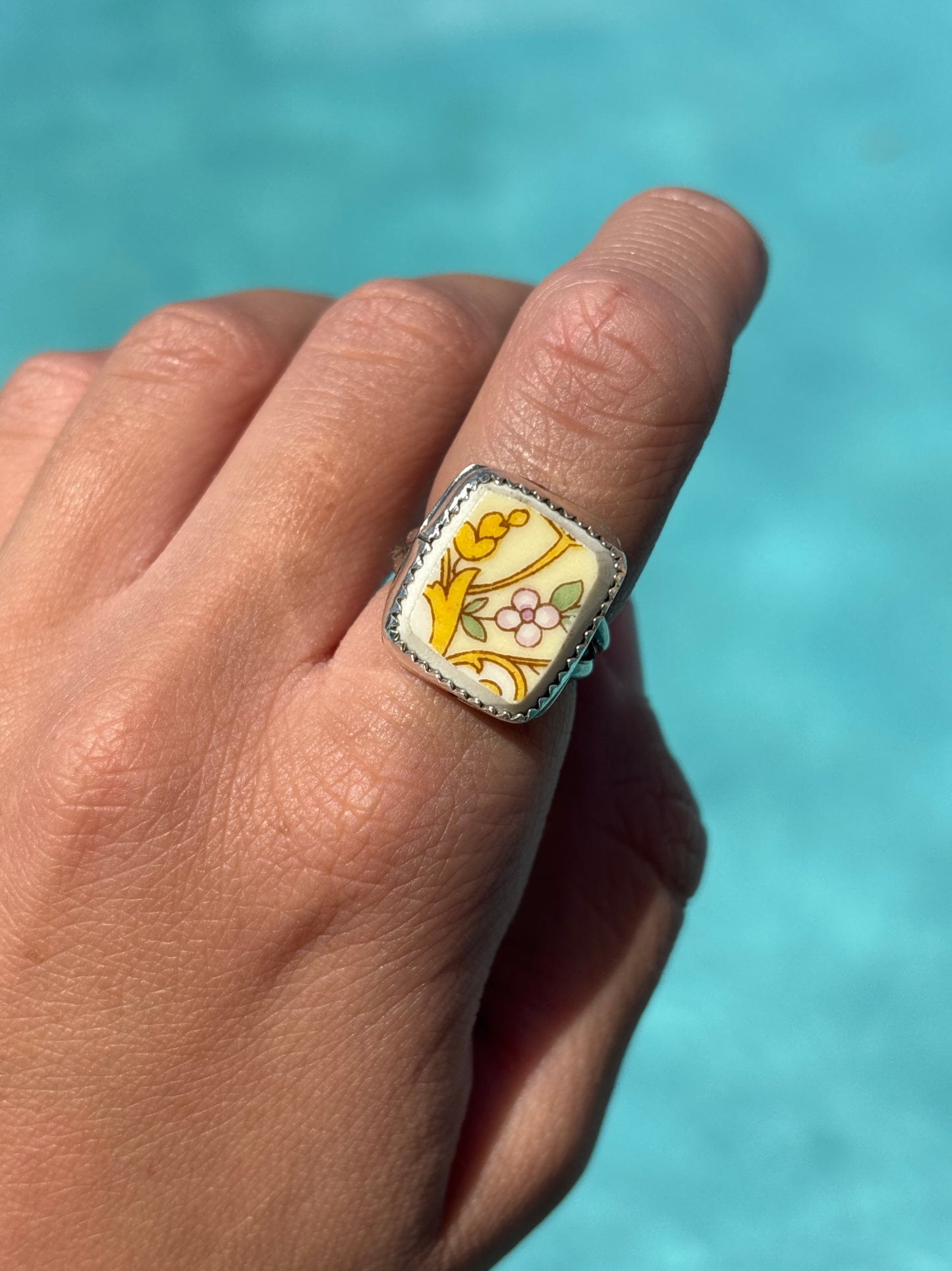 Native American, Hand-Made, Porcelain & Sterling Silver Ring
