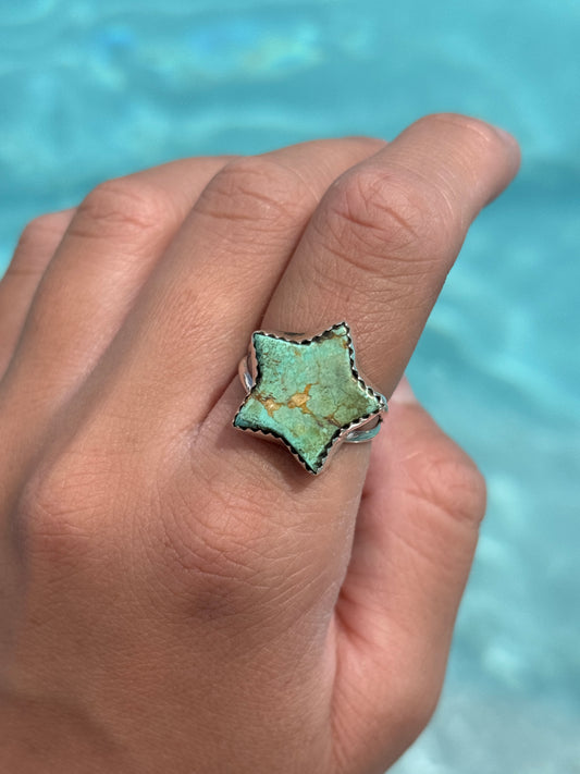 Native American, Hand-Made, Turquoise & Sterling Silver Star Ring