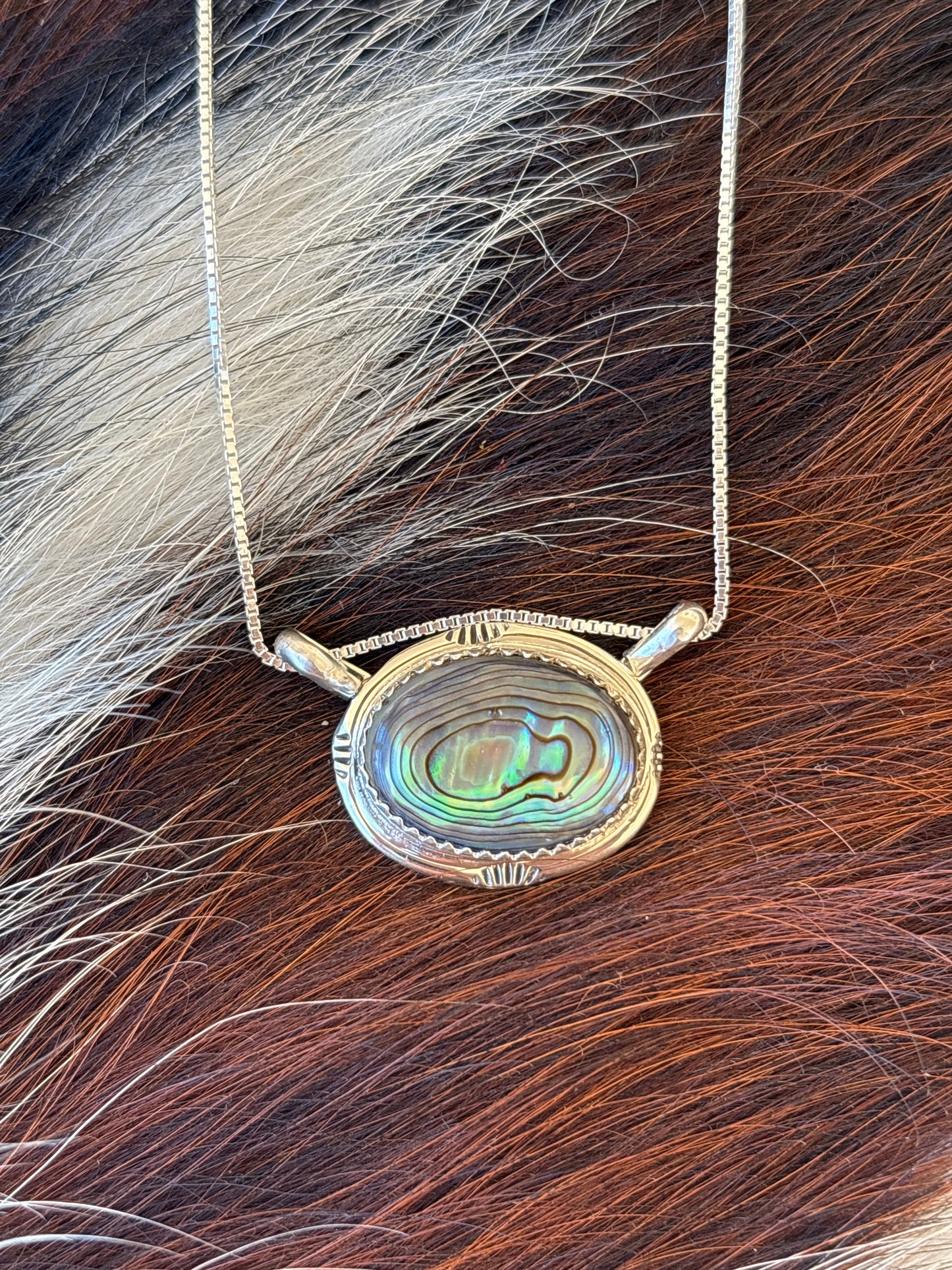 Native American, Hand-Made, Abalone & Sterling Silver Necklace