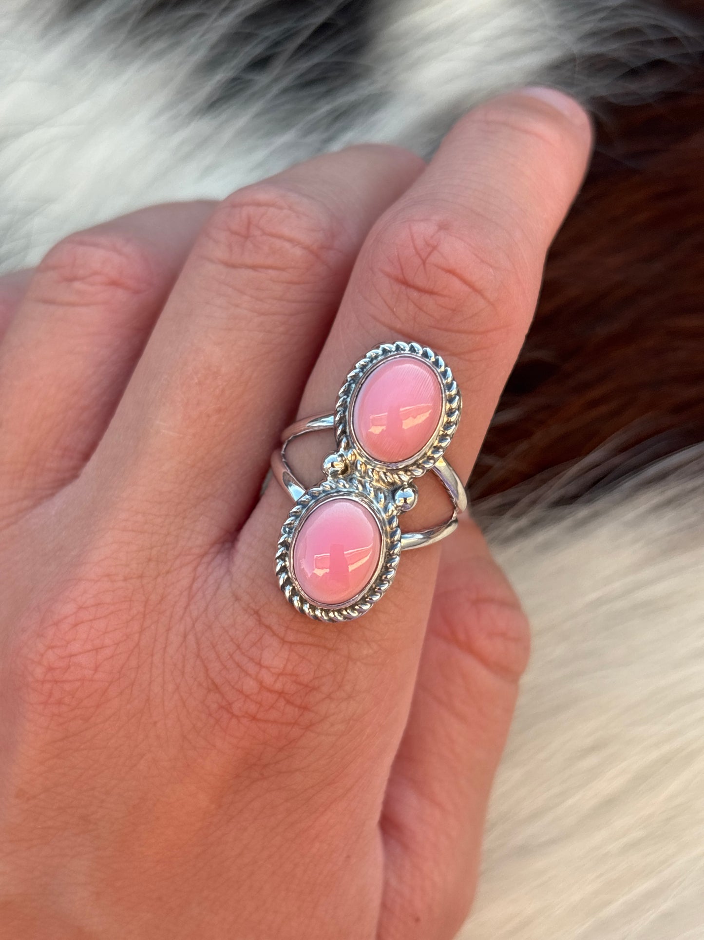 Native American, Hand-Made, Pink Conch & Sterling Silver Ring