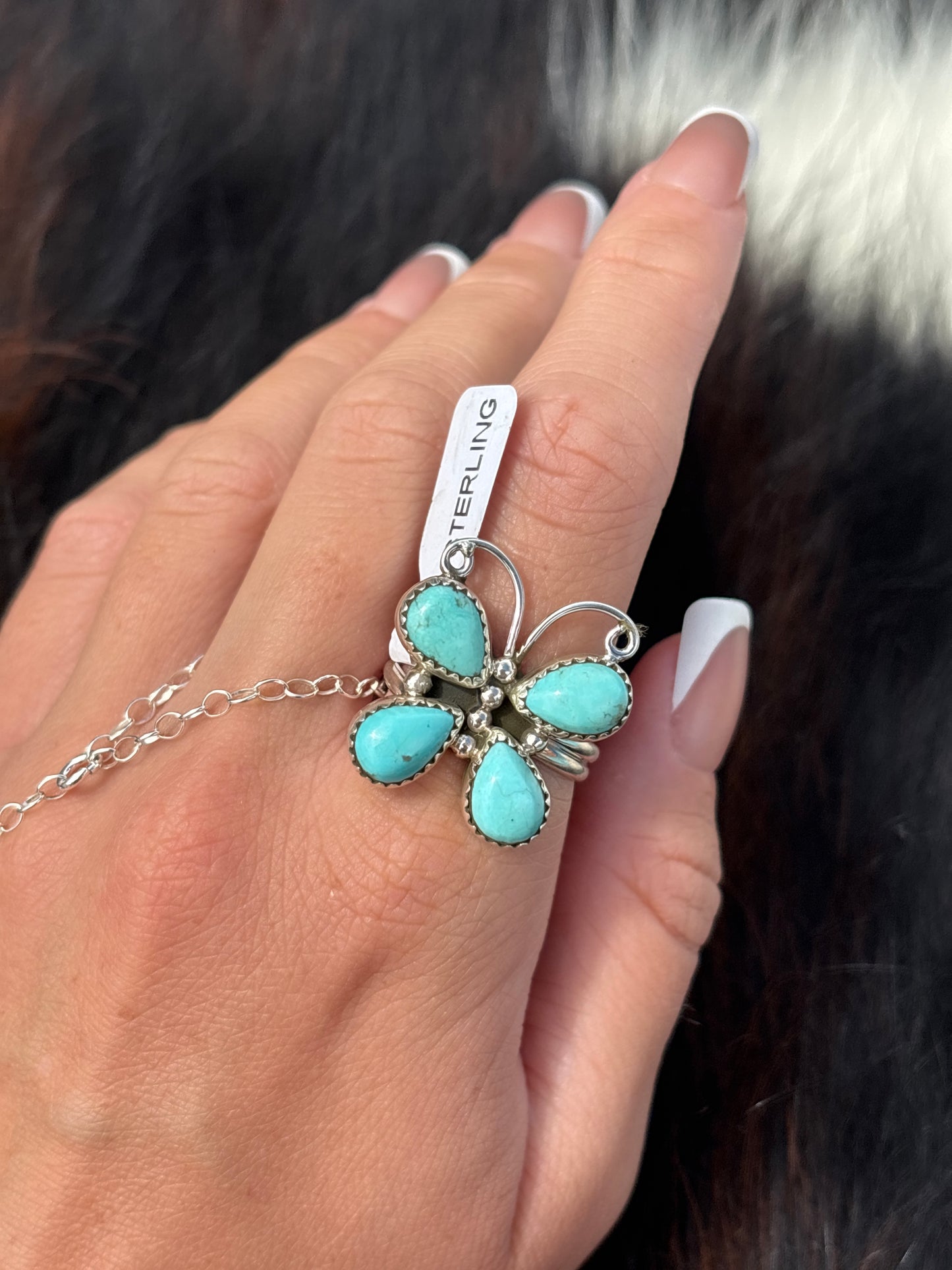 Native American, Hand-Made, Turquoise & Sterling Silver Butterfly Ring