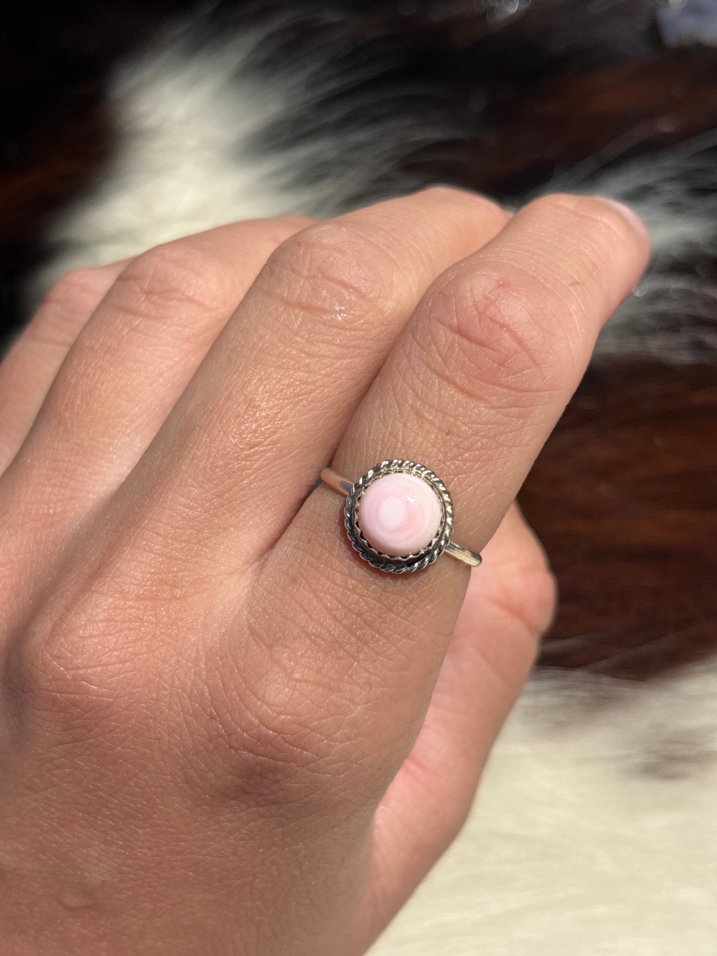 Native American, Hand-Made, Pink Conch & Sterling Silver Ring