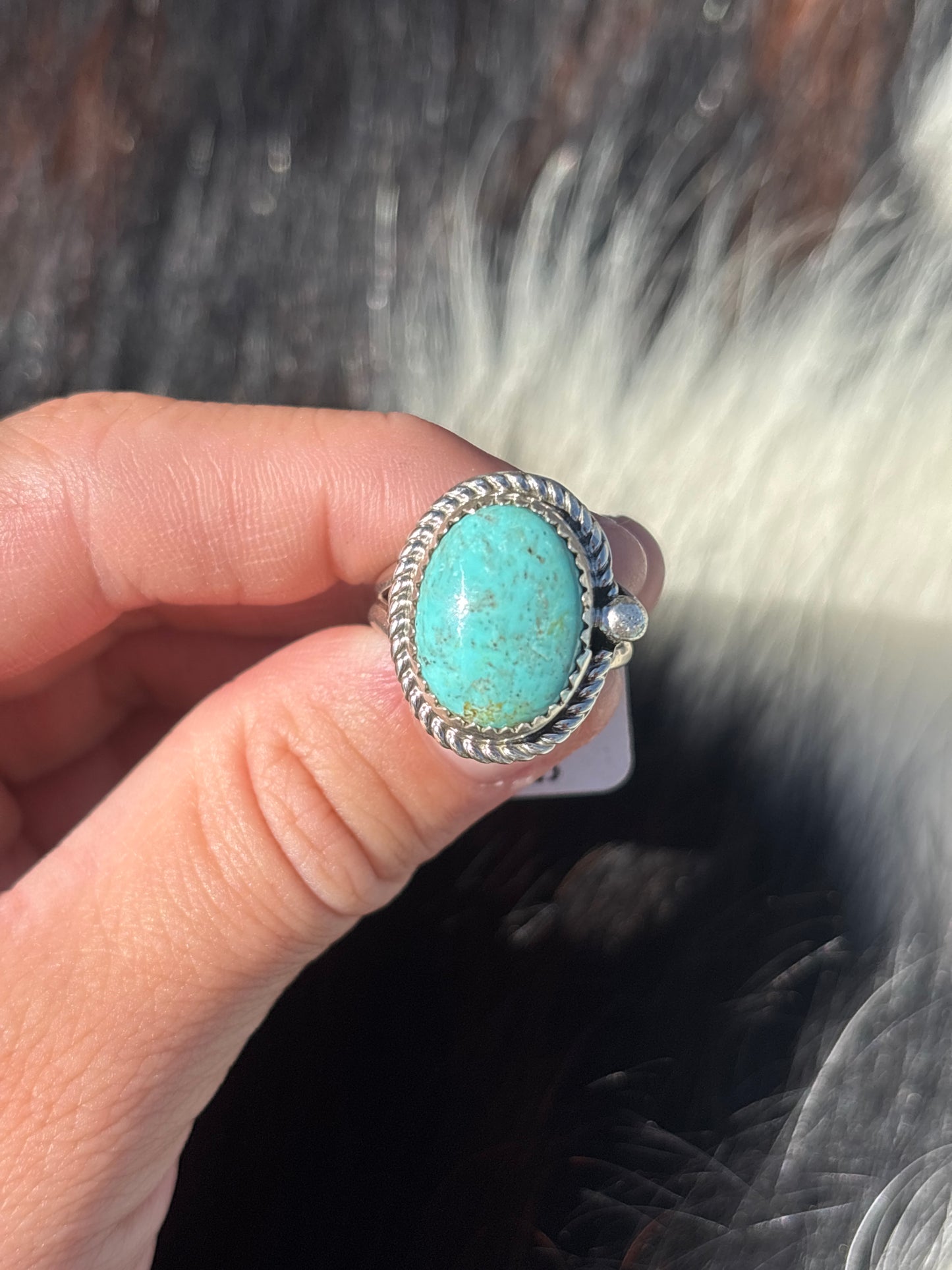 Native American, Hand-Made, Chilean Turquoise & Sterling Silver Ring