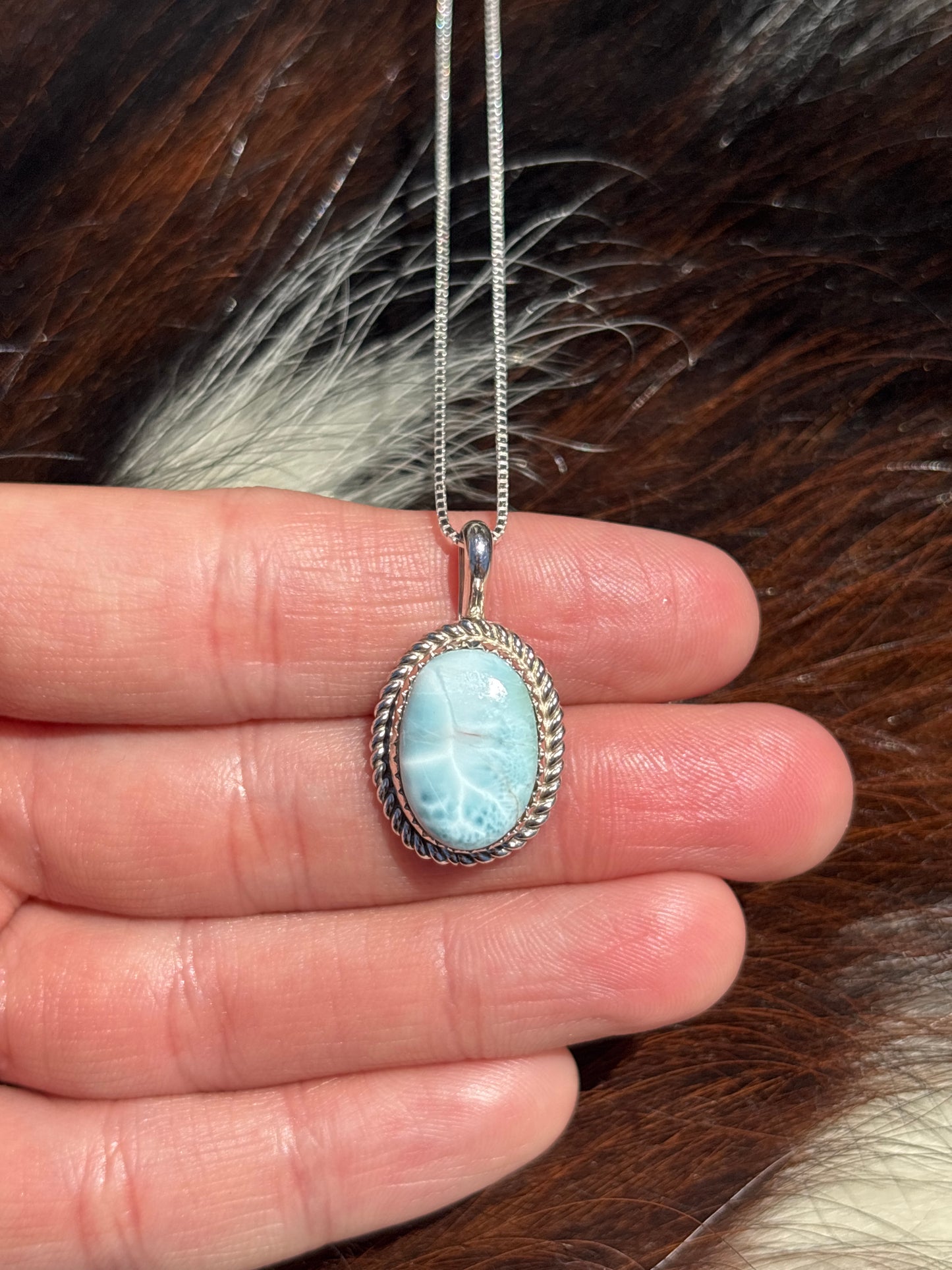 Native American, Hand-Made, Larimar & Sterling Silver Necklace