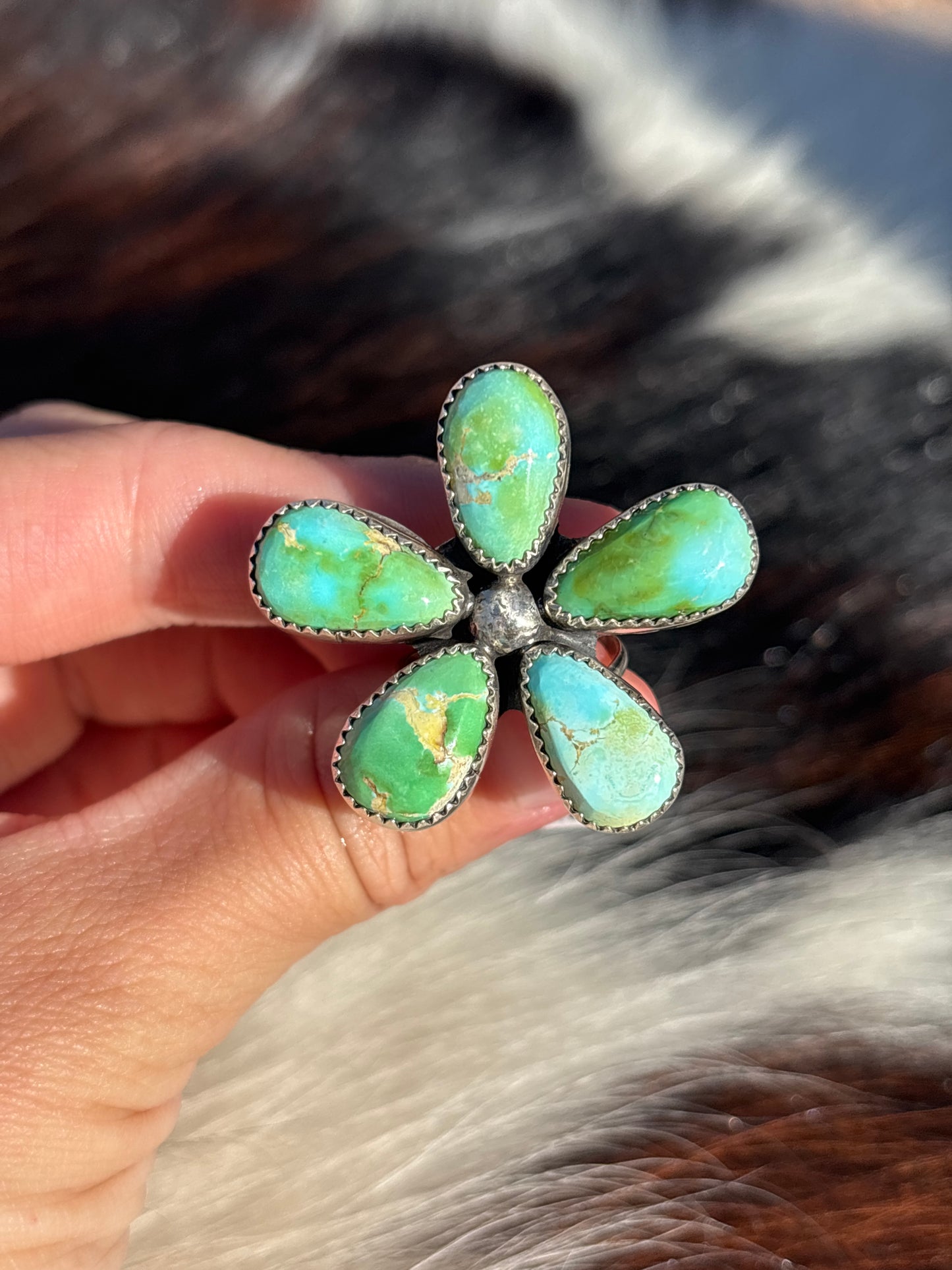 Native American, Hand-Made, Sierra Bella Turquoise & Sterling Silver Flower Ring
